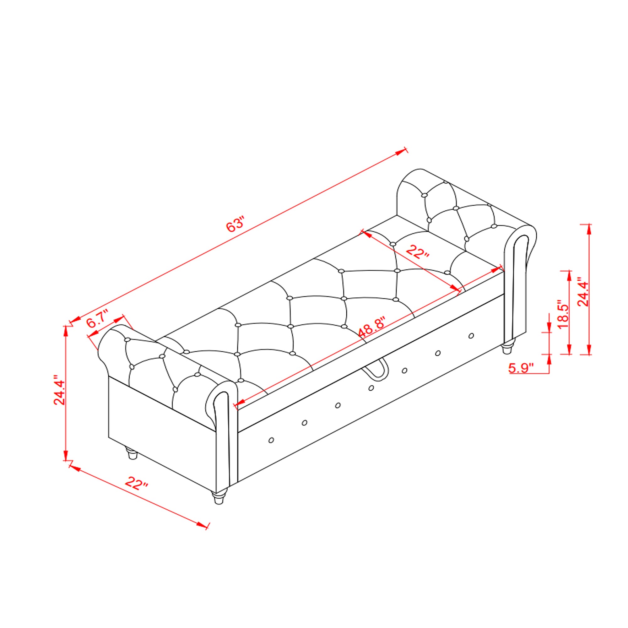 Tufted Fabric Storage Bed Bench for Bedroom