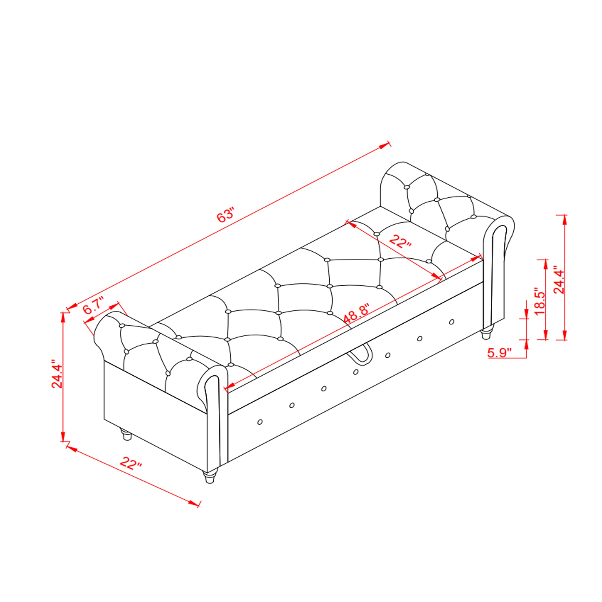 Tufted Fabric Storage Bed Bench for Bedroom