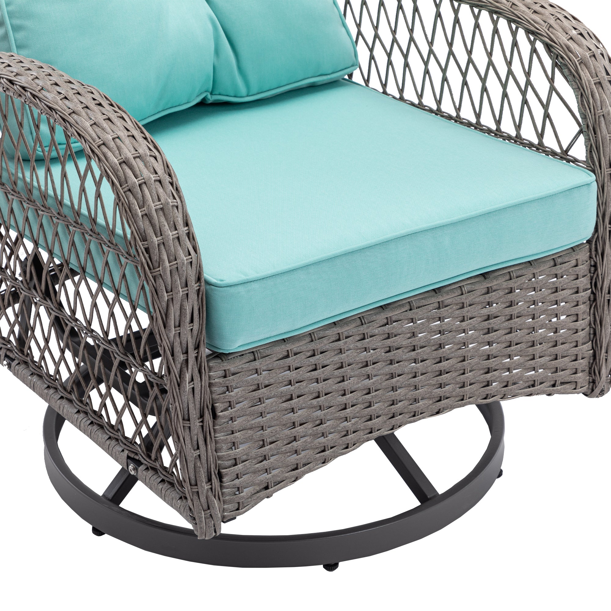 3 Pieces Outdoor Patio Wicker Swivel Chair Set with Cushions