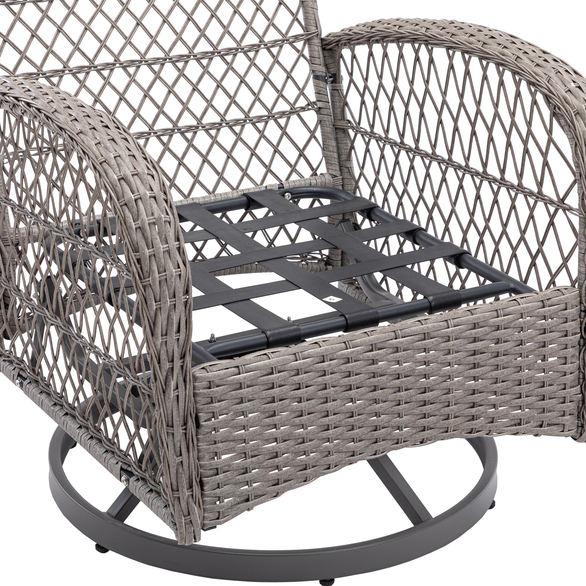 3 Pieces Outdoor Patio Wicker Swivel Chair Set with Cushions