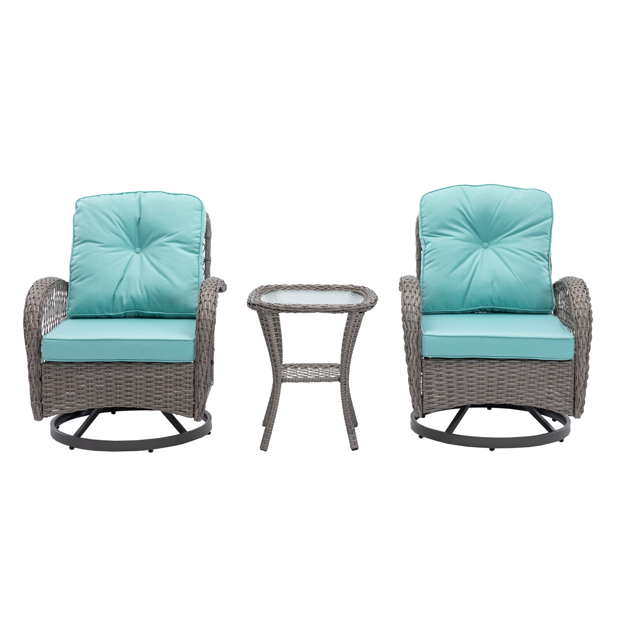 3 Pieces Outdoor Patio Wicker Swivel Chair Set with Cushions