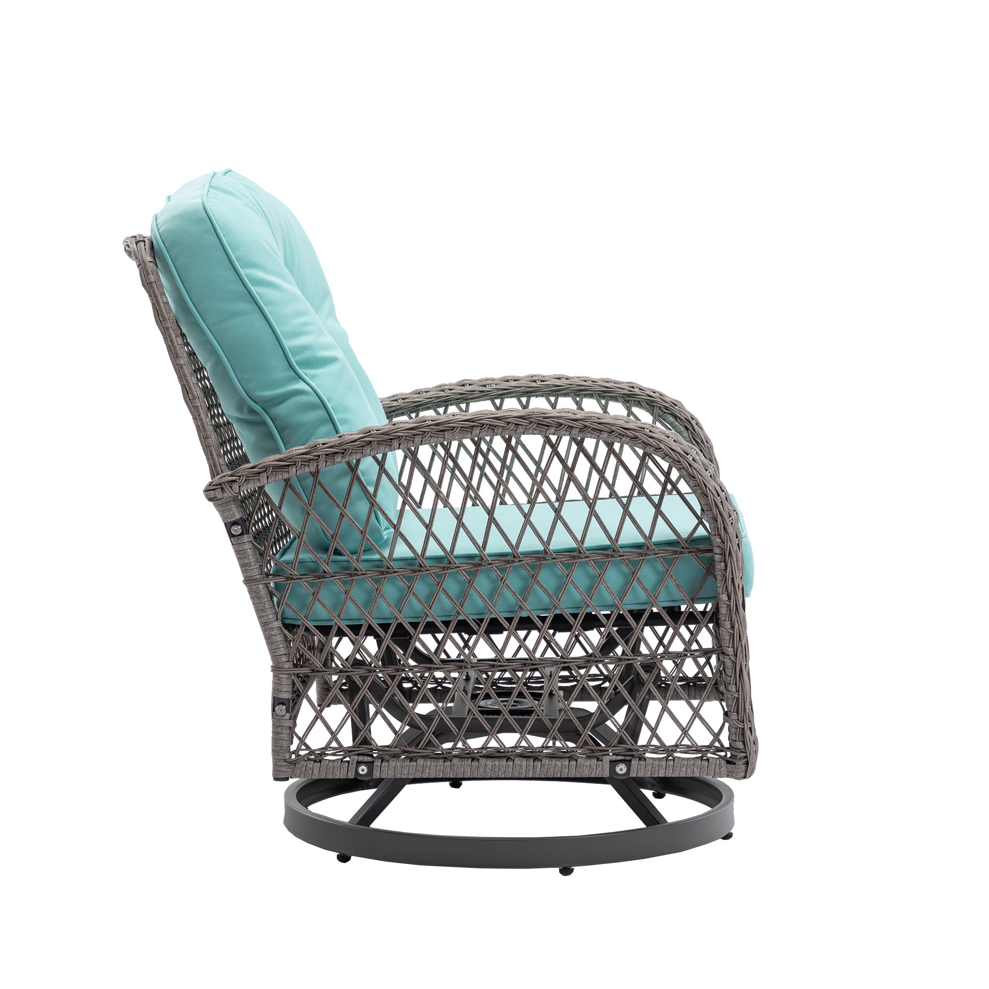3 Pieces Outdoor Patio Wicker Swivel Chair Set with Cushions