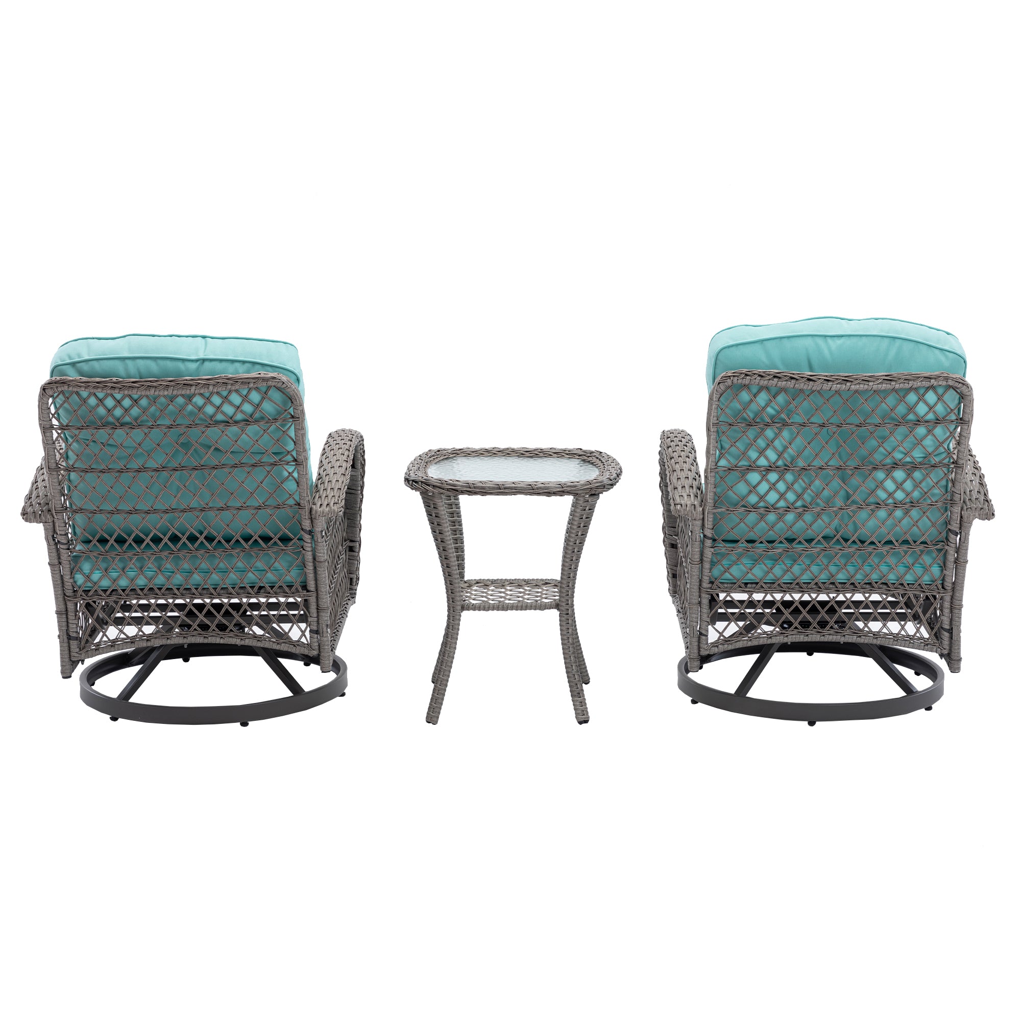 3 Pieces Outdoor Patio Wicker Swivel Chair Set with Cushions