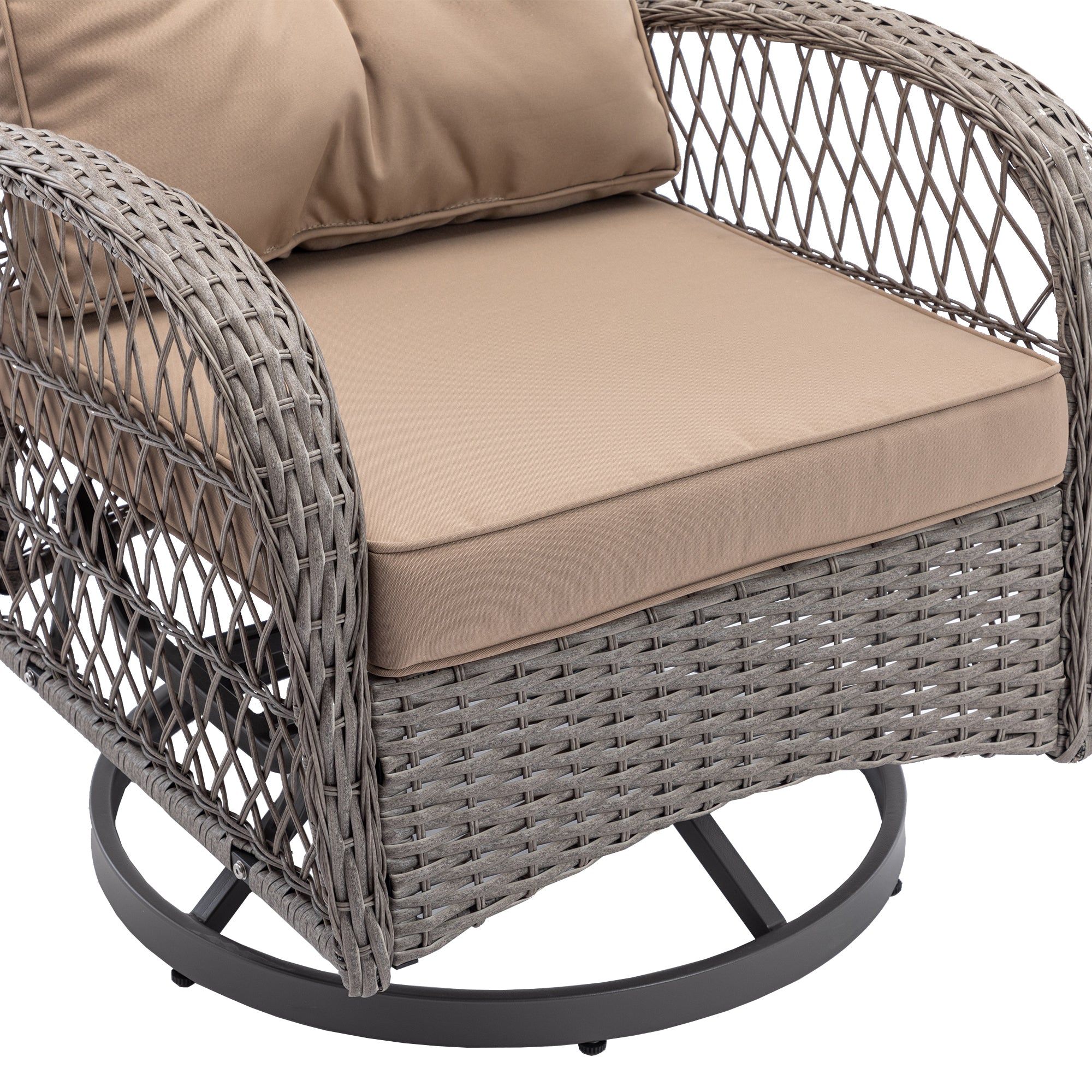 3 Pieces Outdoor Patio Wicker Swivel Chair Set with Cushions
