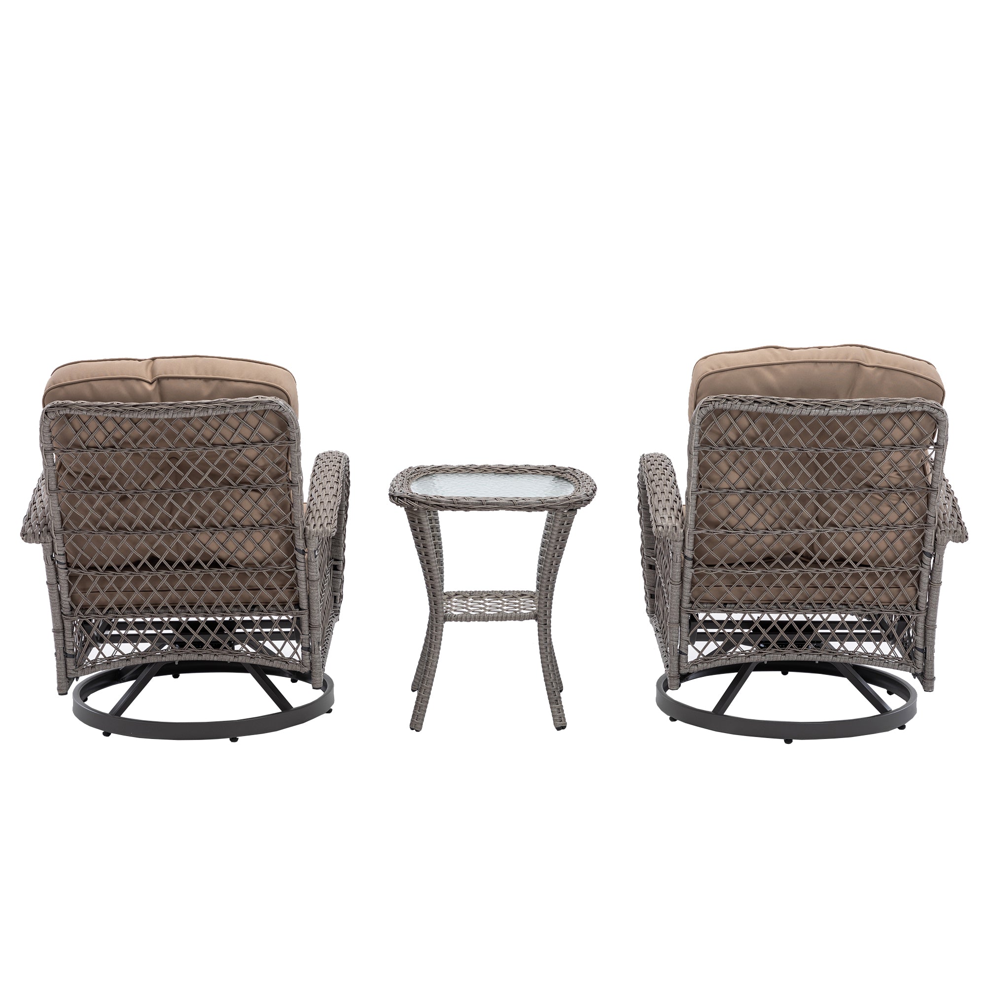 3 Pieces Outdoor Patio Wicker Swivel Chair Set with Cushions