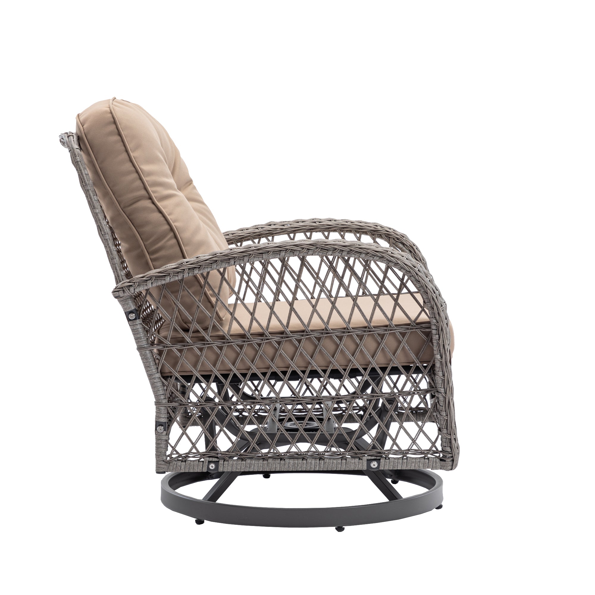 3 Pieces Outdoor Patio Wicker Swivel Chair Set with Cushions