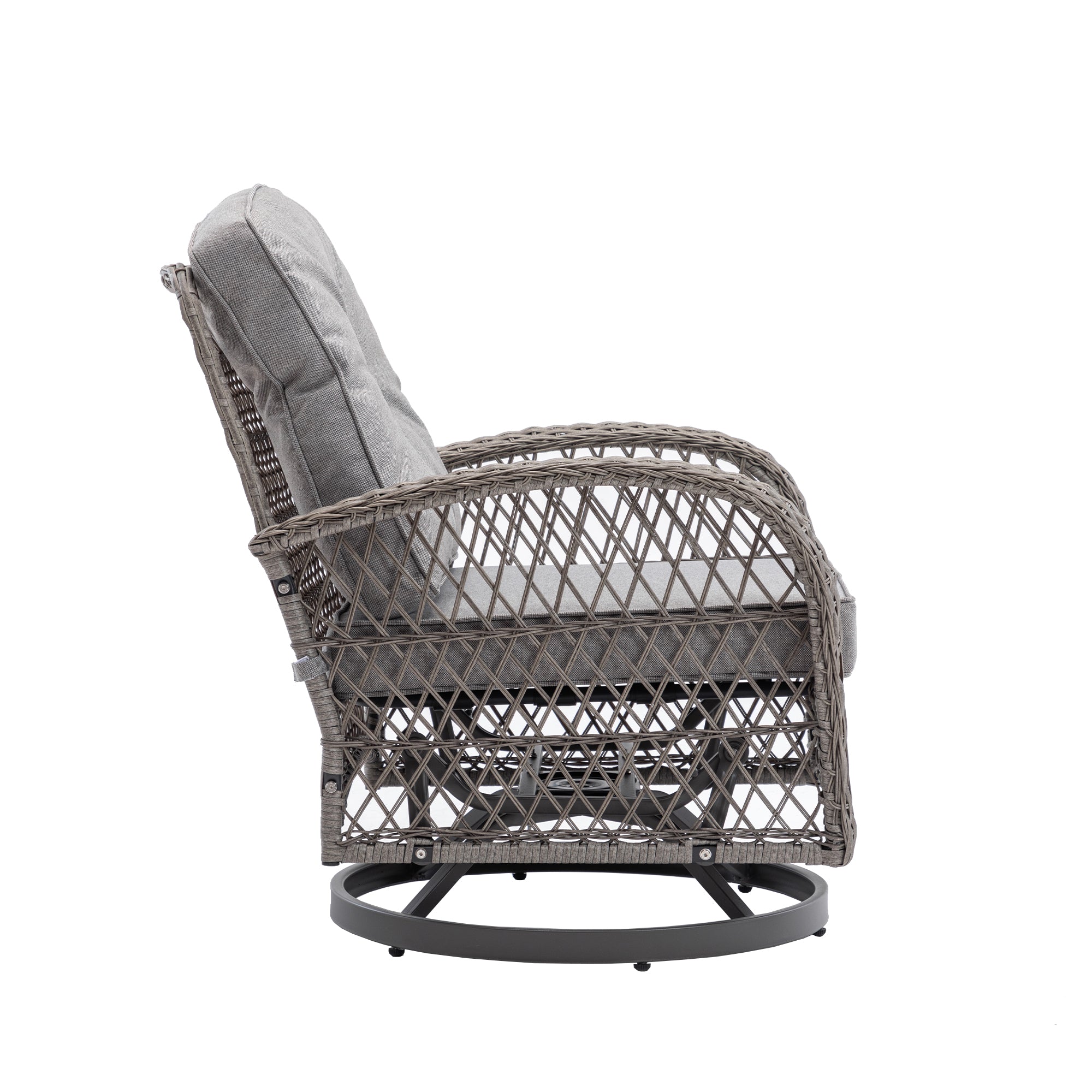 3 Pieces Outdoor Patio Wicker Swivel Chair Set with Cushions