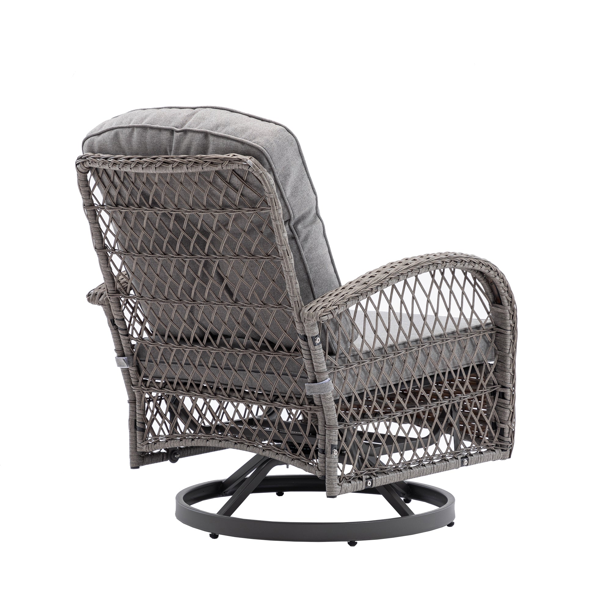 3 Pieces Outdoor Patio Wicker Swivel Chair Set with Cushions