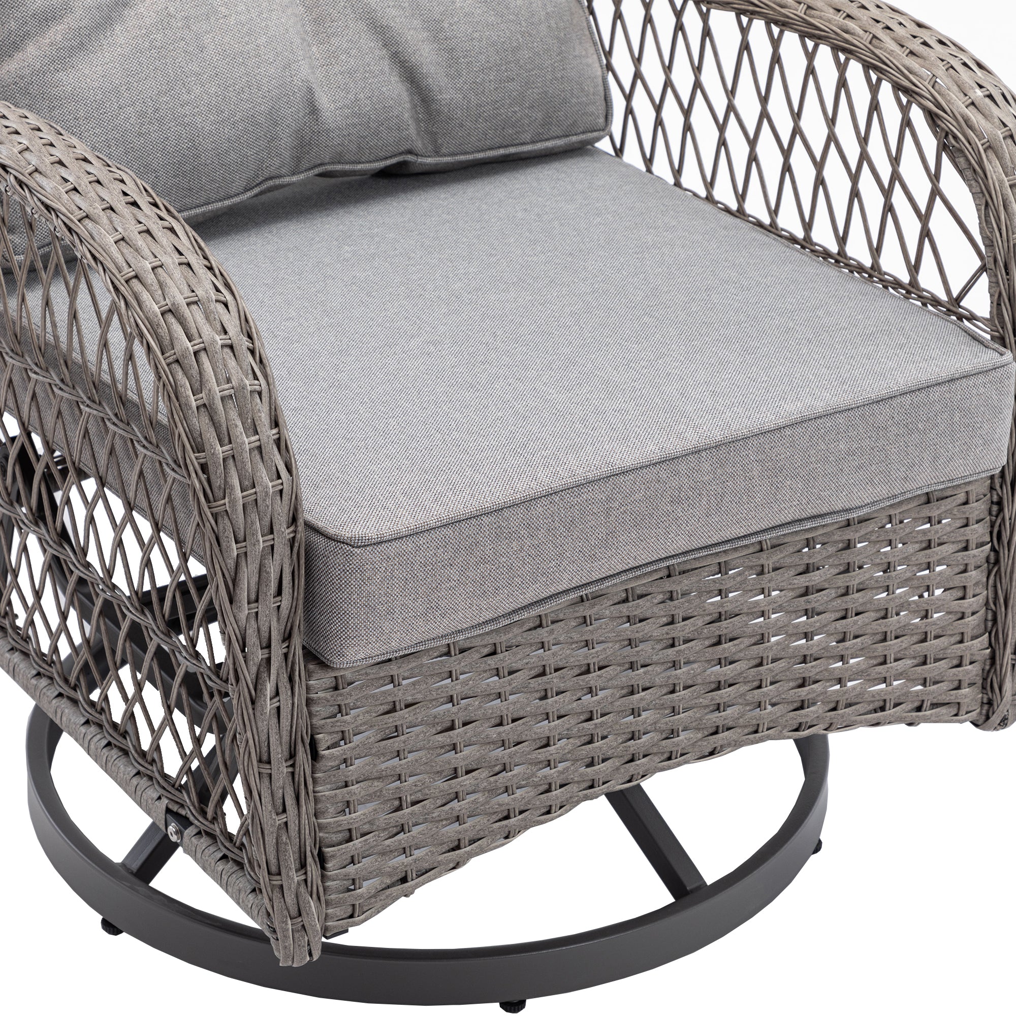 3 Pieces Outdoor Patio Wicker Swivel Chair Set with Cushions