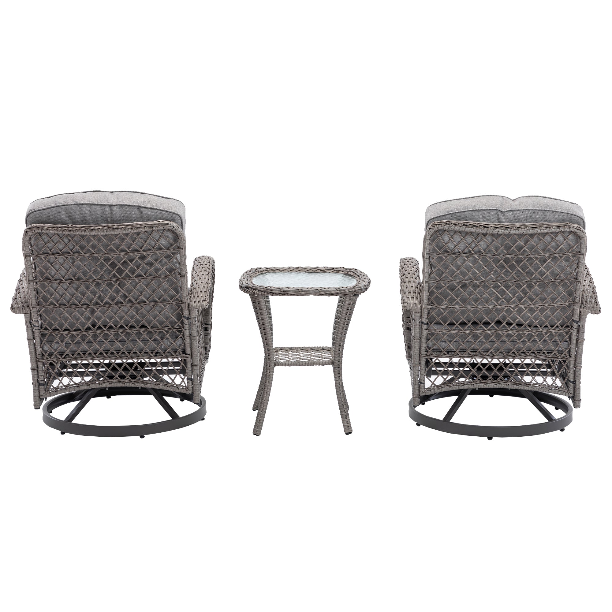 3 Pieces Outdoor Patio Wicker Swivel Chair Set with Cushions