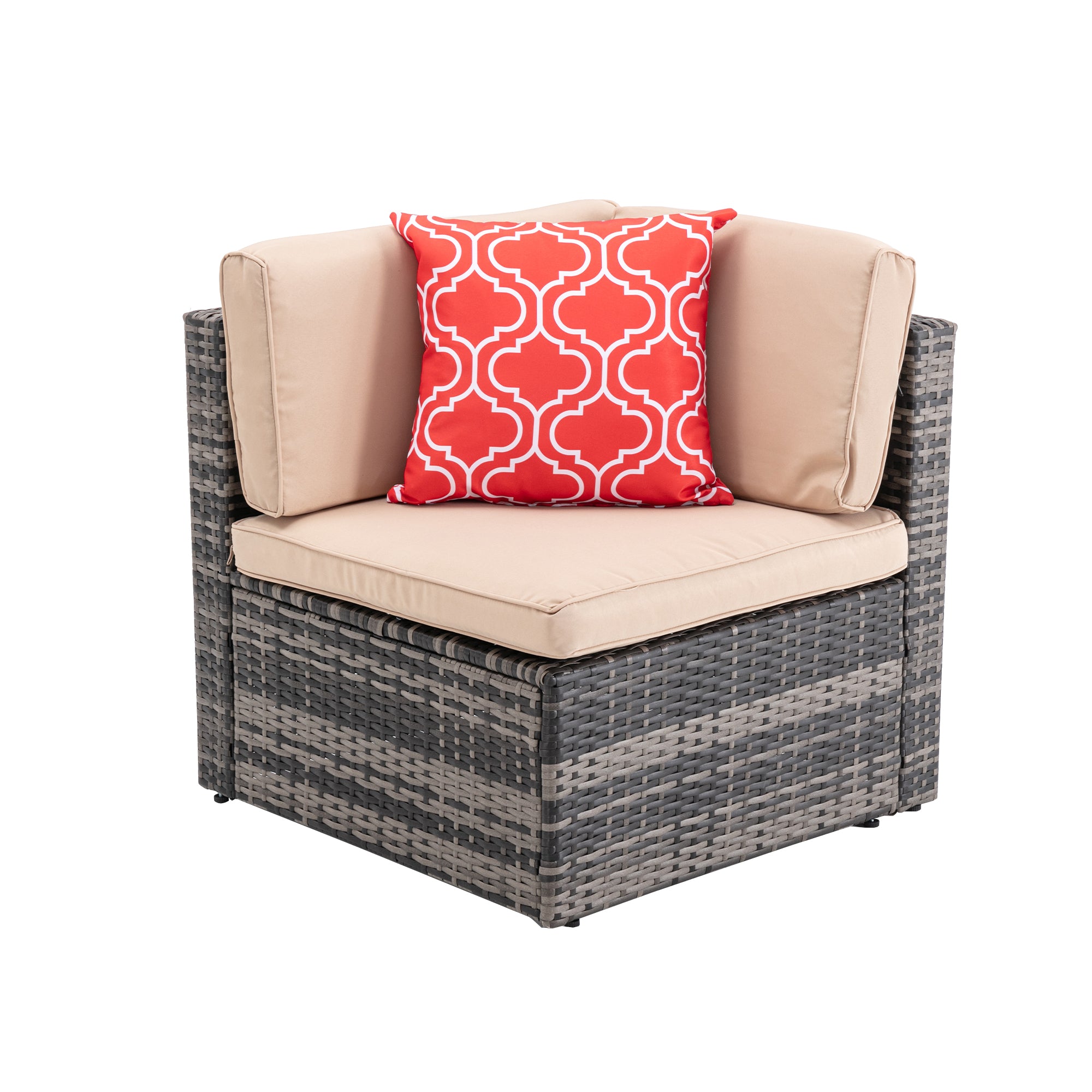 5 Pieces Outdoor Garden Rattan Patio Sectional Cushioned Sofa with 2 Pillows and Coffee Table