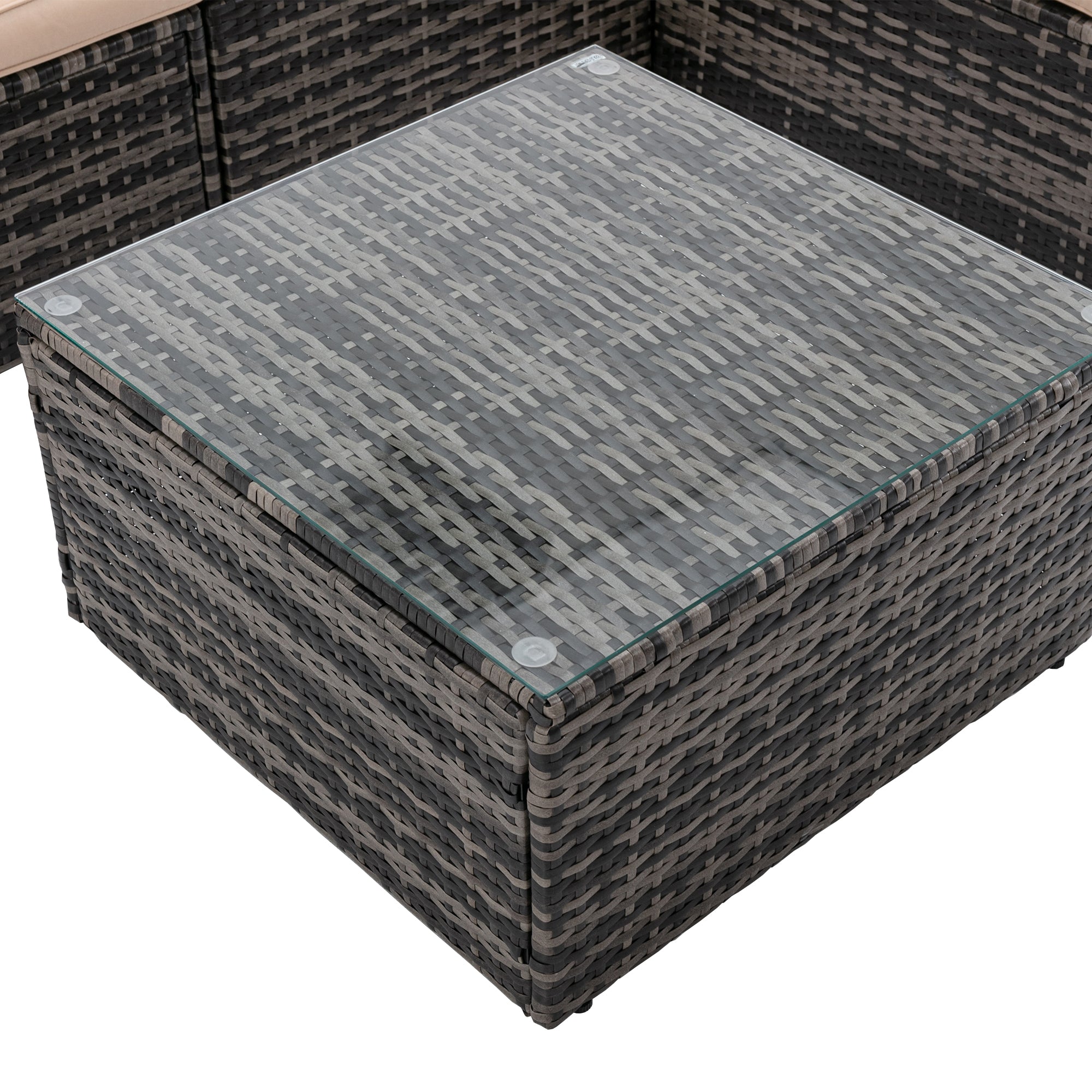 5 Pieces Outdoor Garden Rattan Patio Sectional Cushioned Sofa with 2 Pillows and Coffee Table