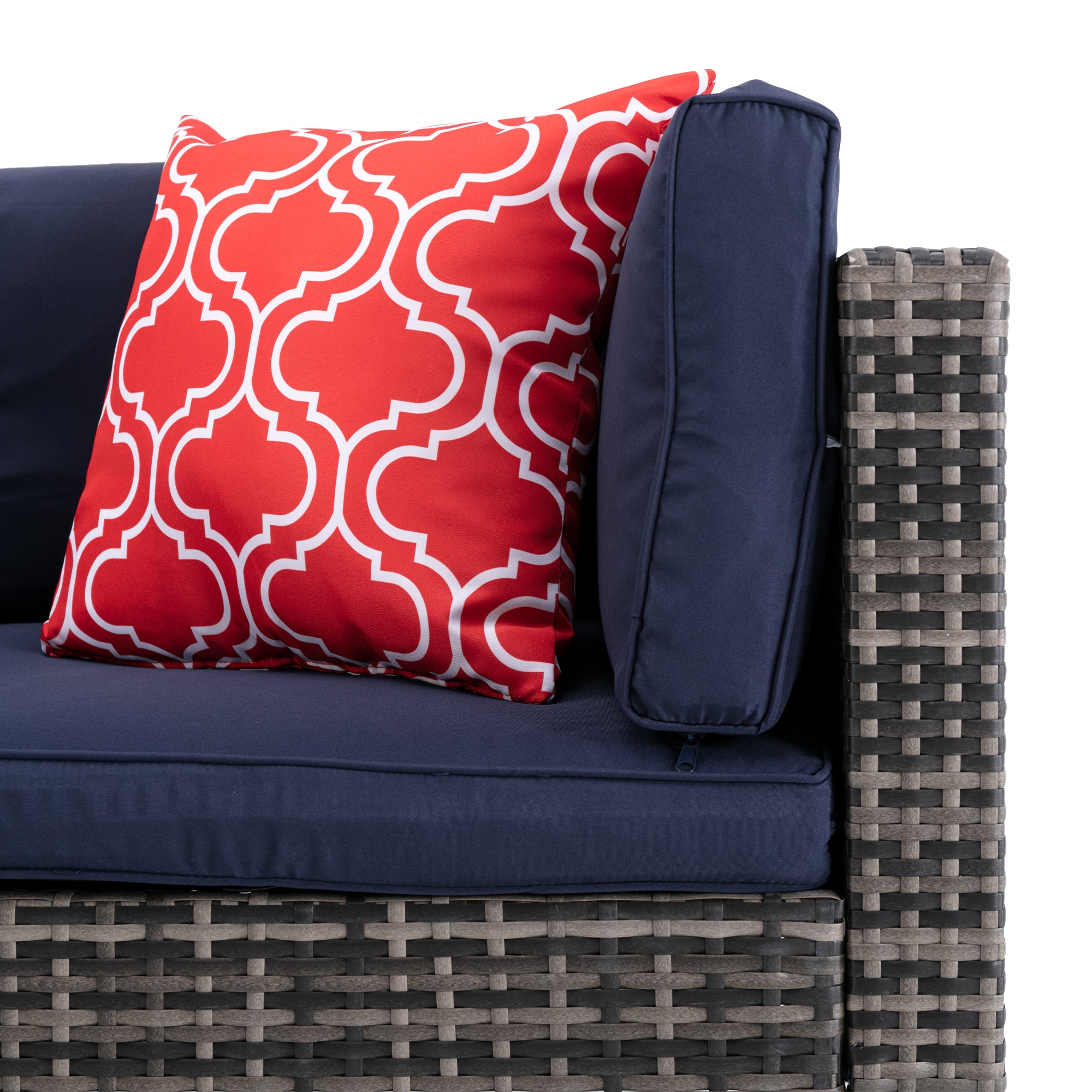 5 Pieces Outdoor Garden Rattan Patio Sectional Cushioned Sofa with 2 Pillows and Coffee Table