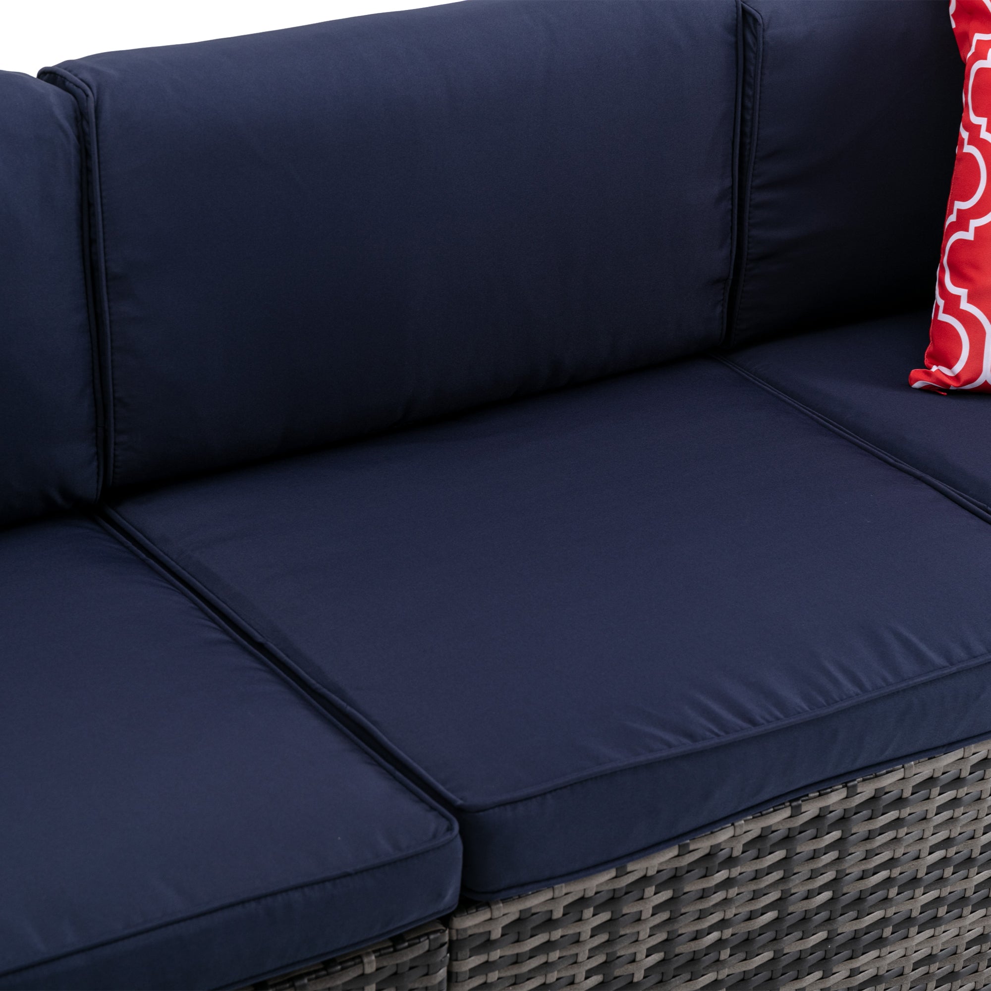 5 Pieces Outdoor Garden Rattan Patio Sectional Cushioned Sofa with 2 Pillows and Coffee Table