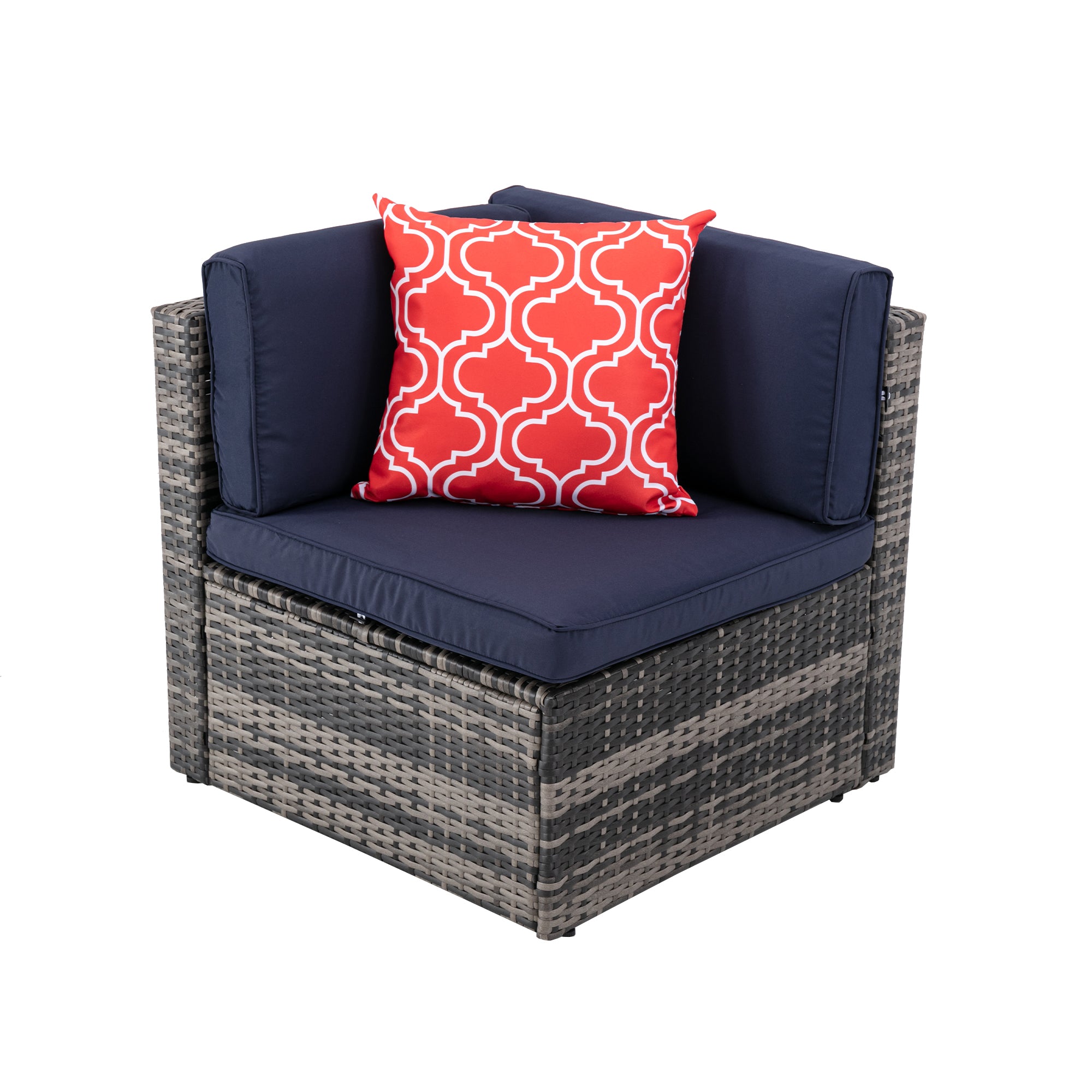 5 Pieces Outdoor Garden Rattan Patio Sectional Cushioned Sofa with 2 Pillows and Coffee Table