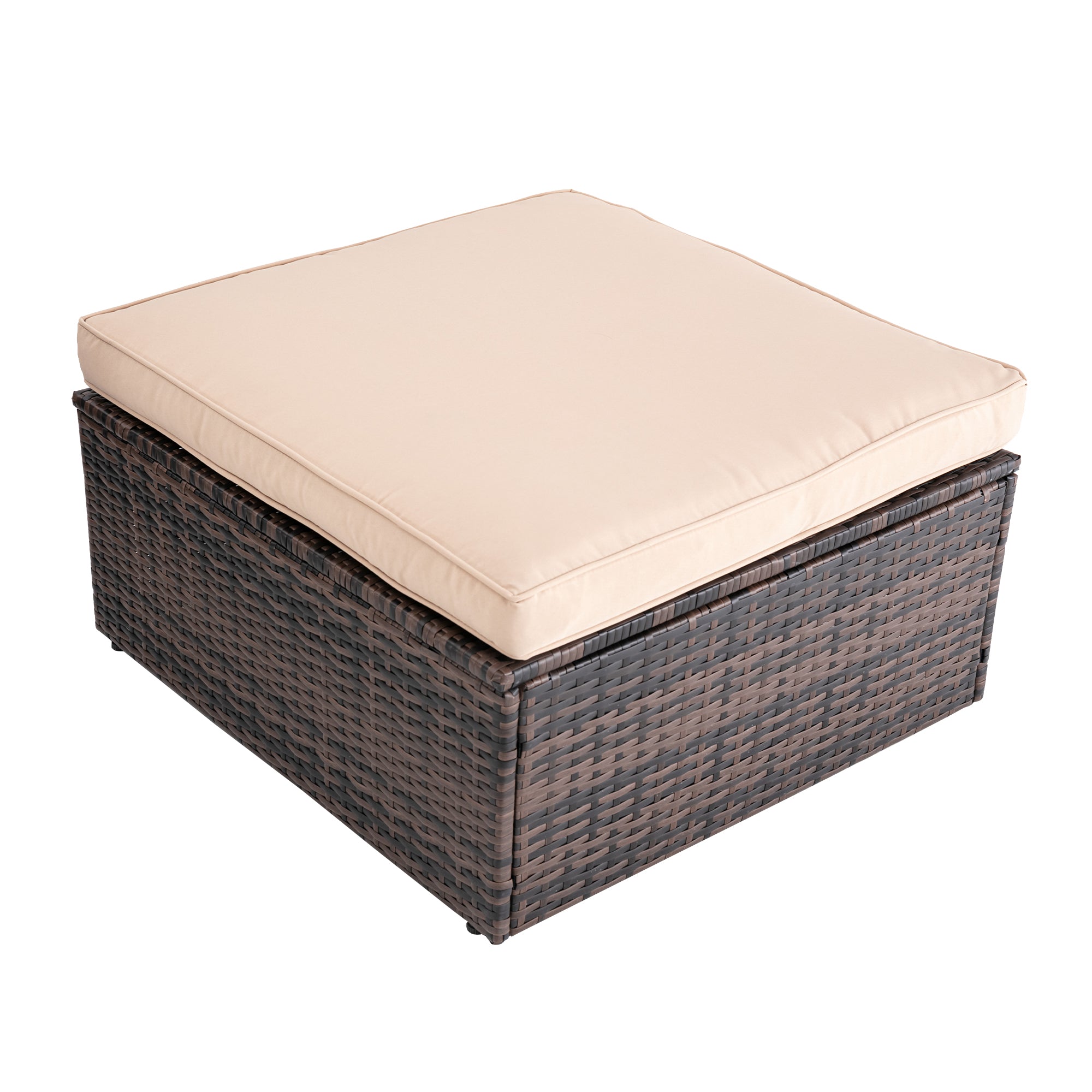 5 Pieces Outdoor Rattan Garden Patio Sectional Cushioned Sofa Sets with 2 Pillows and Coffee Table