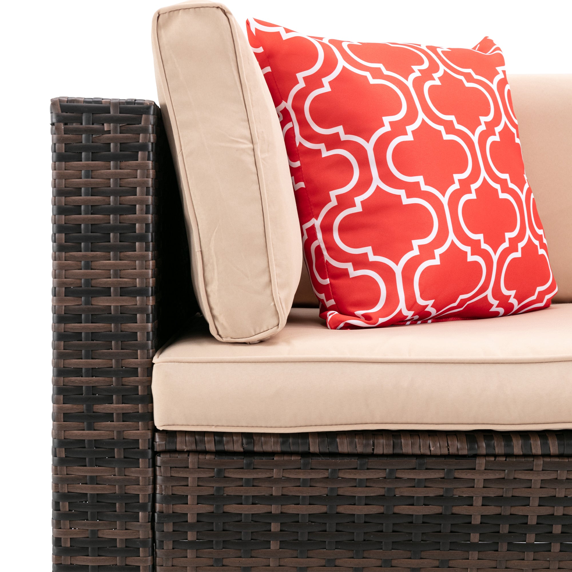5 Pieces Outdoor Rattan Garden Patio Sectional Cushioned Sofa Sets with 2 Pillows and Coffee Table