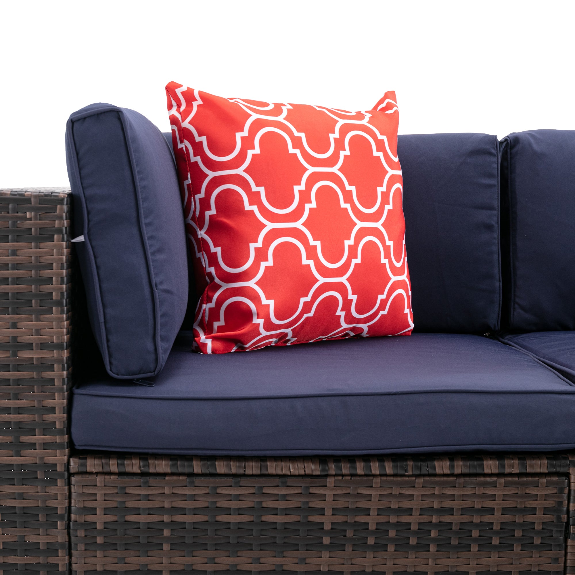 5 Pieces Outdoor Rattan Garden Patio Sectional Cushioned Sofa Sets with 2 Pillows and Coffee Table