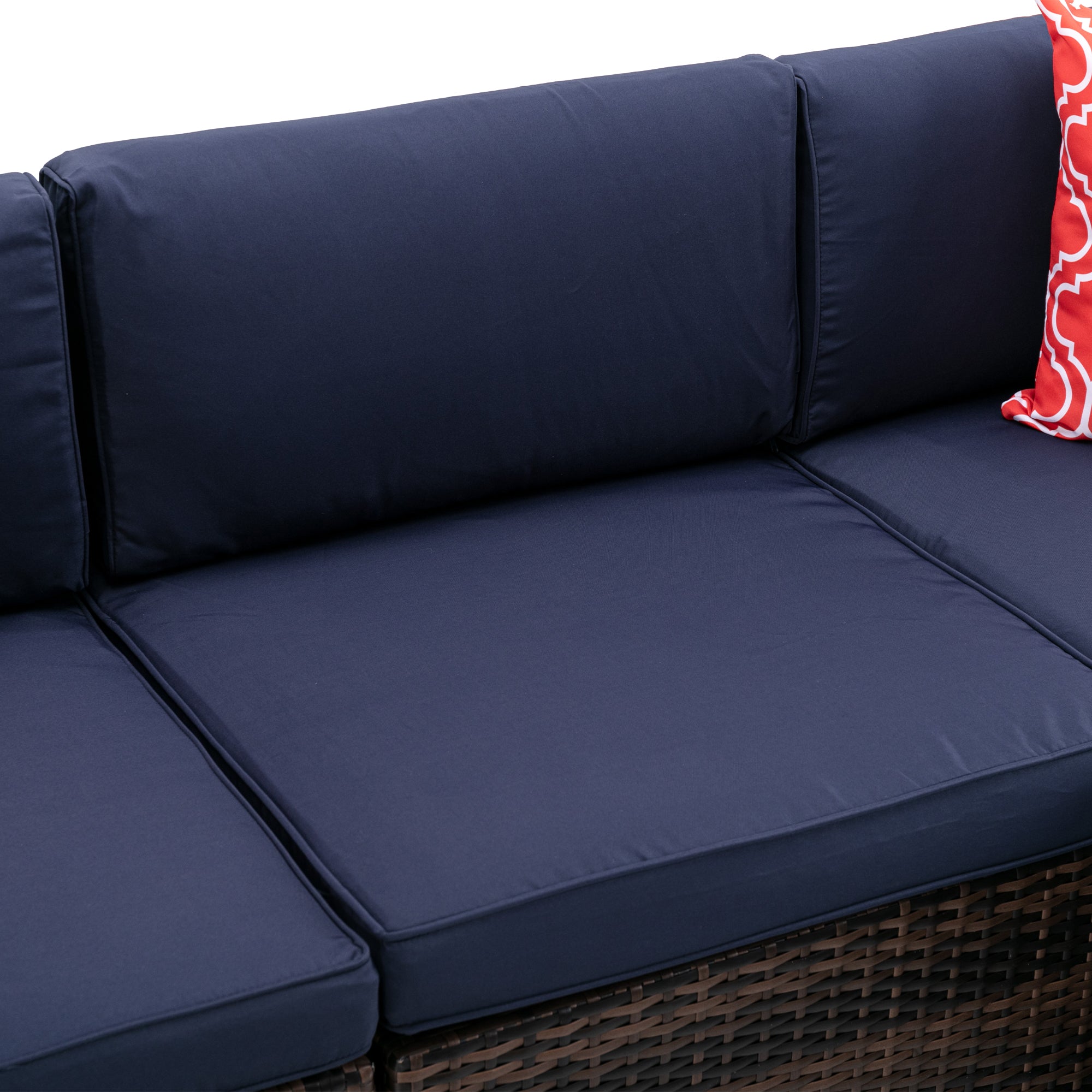 5 Pieces Outdoor Rattan Garden Patio Sectional Cushioned Sofa Sets with 2 Pillows and Coffee Table
