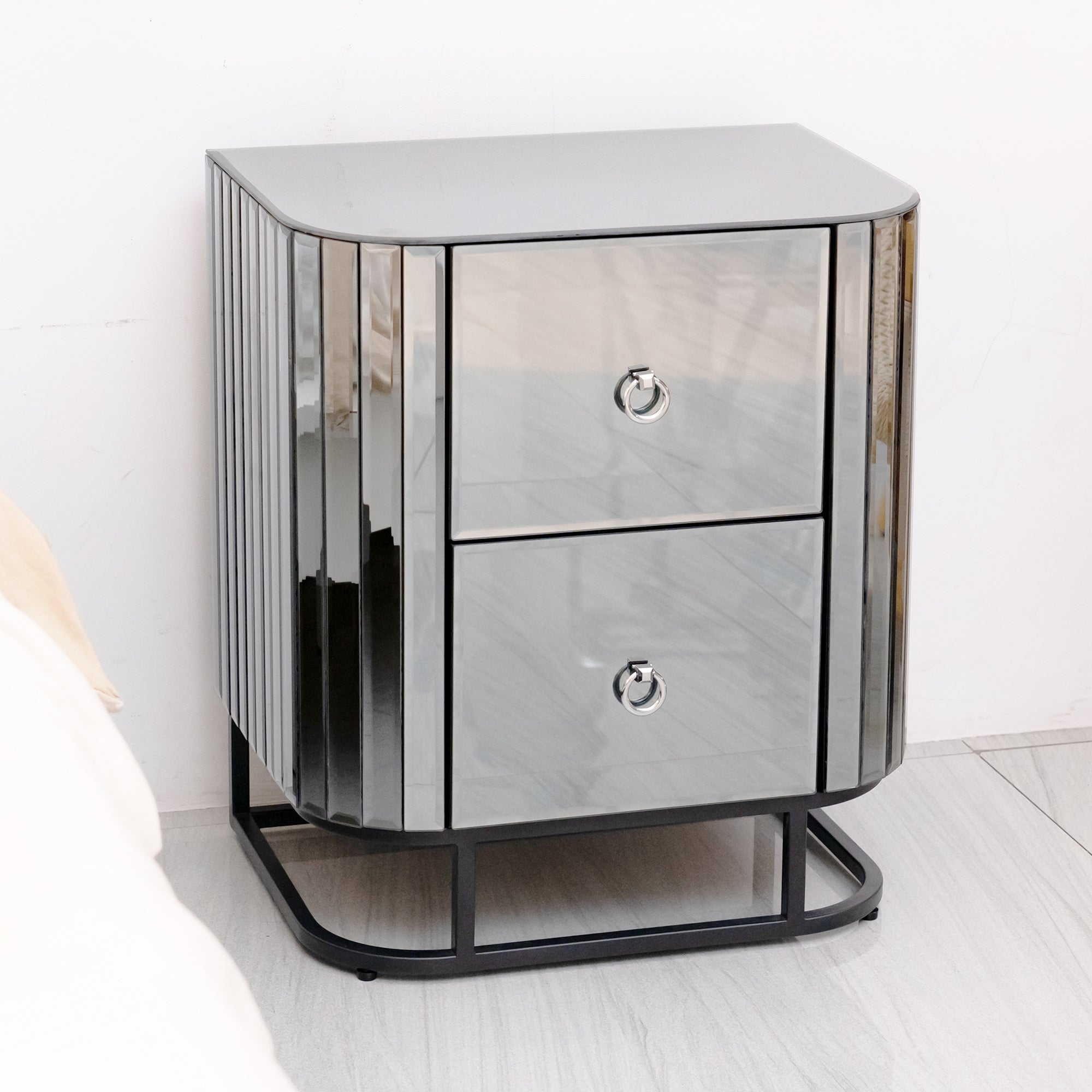 2-Drawer Wood Nightstand with Handle