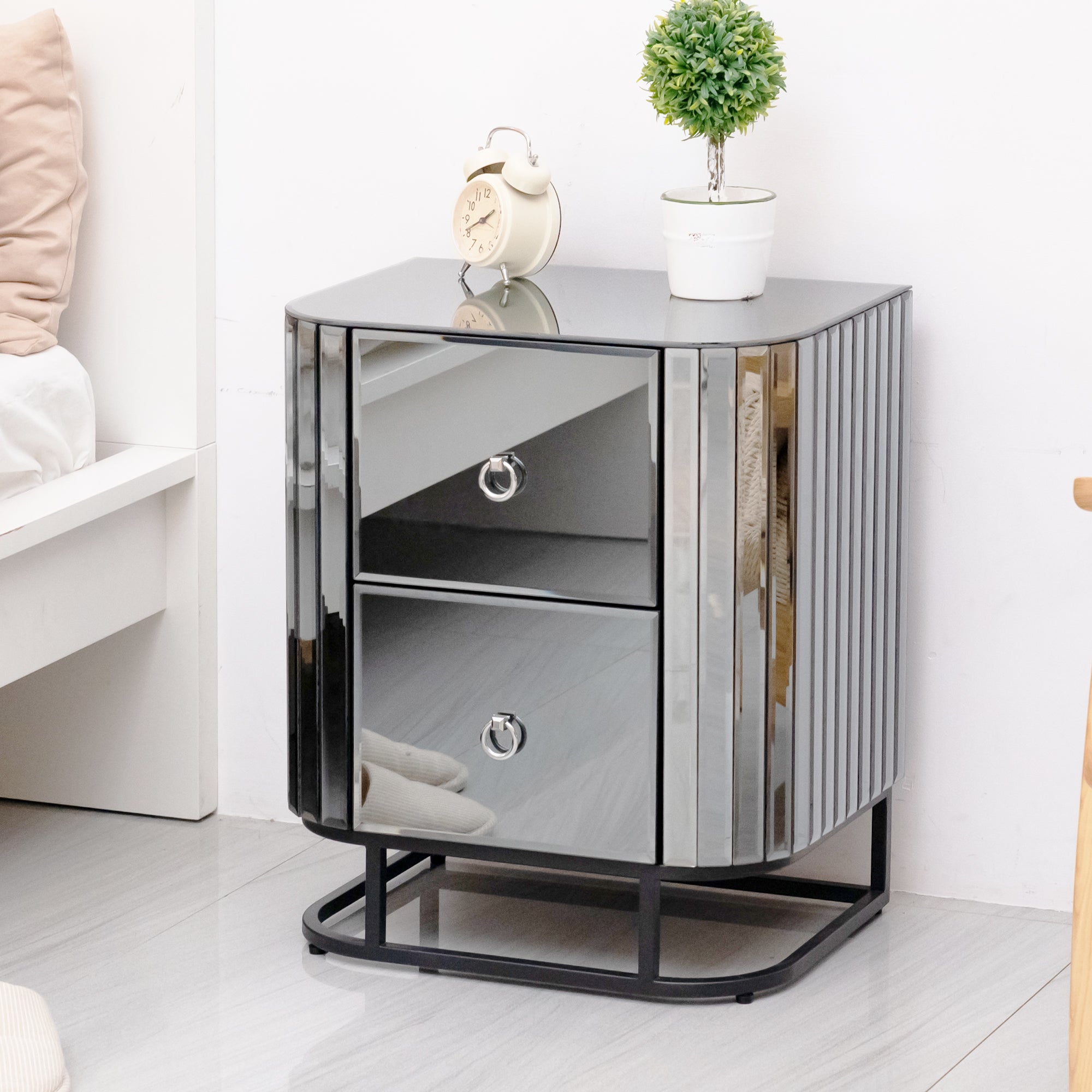 2-Drawer Wood Nightstand with Handle