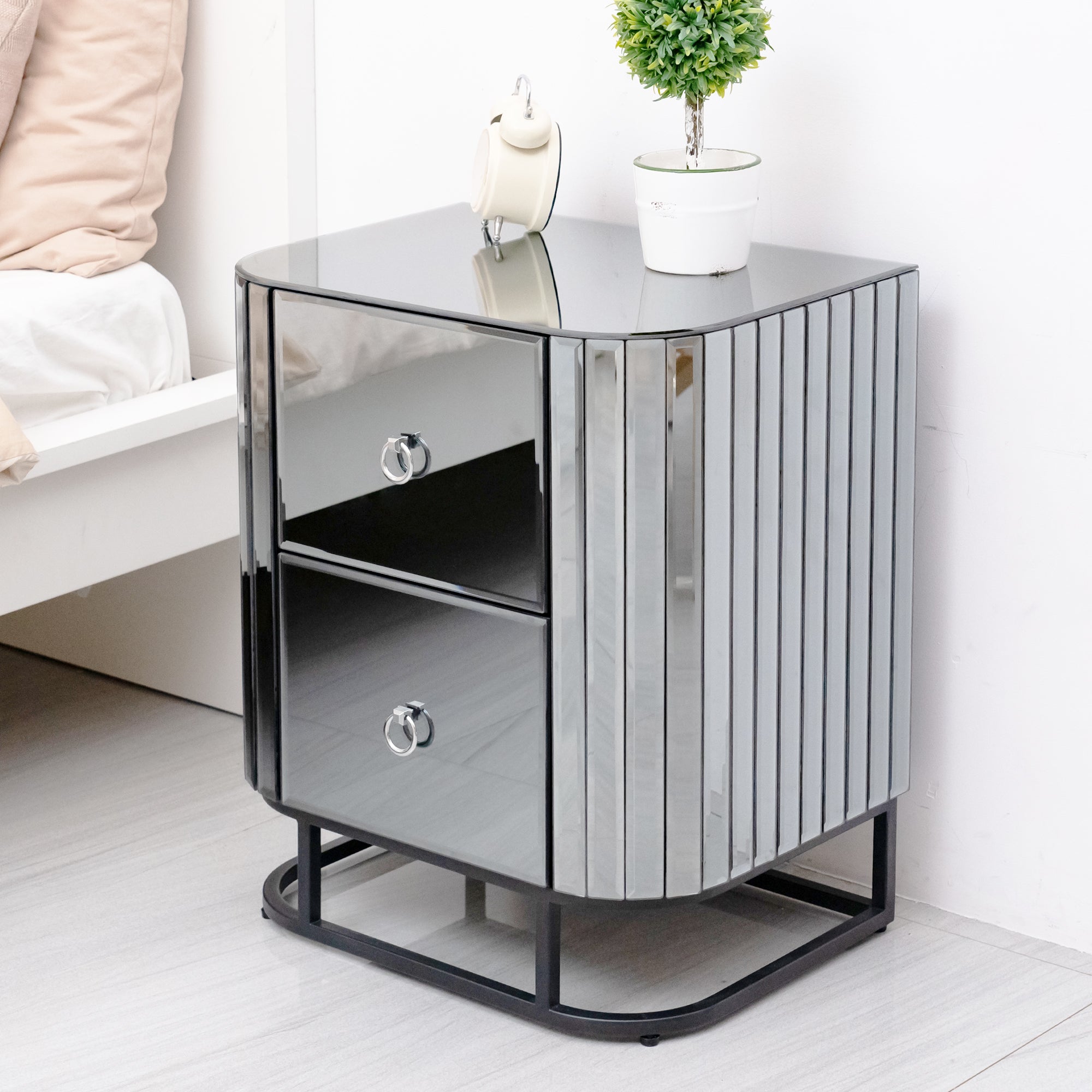 2-Drawer Wood Nightstand with Handle