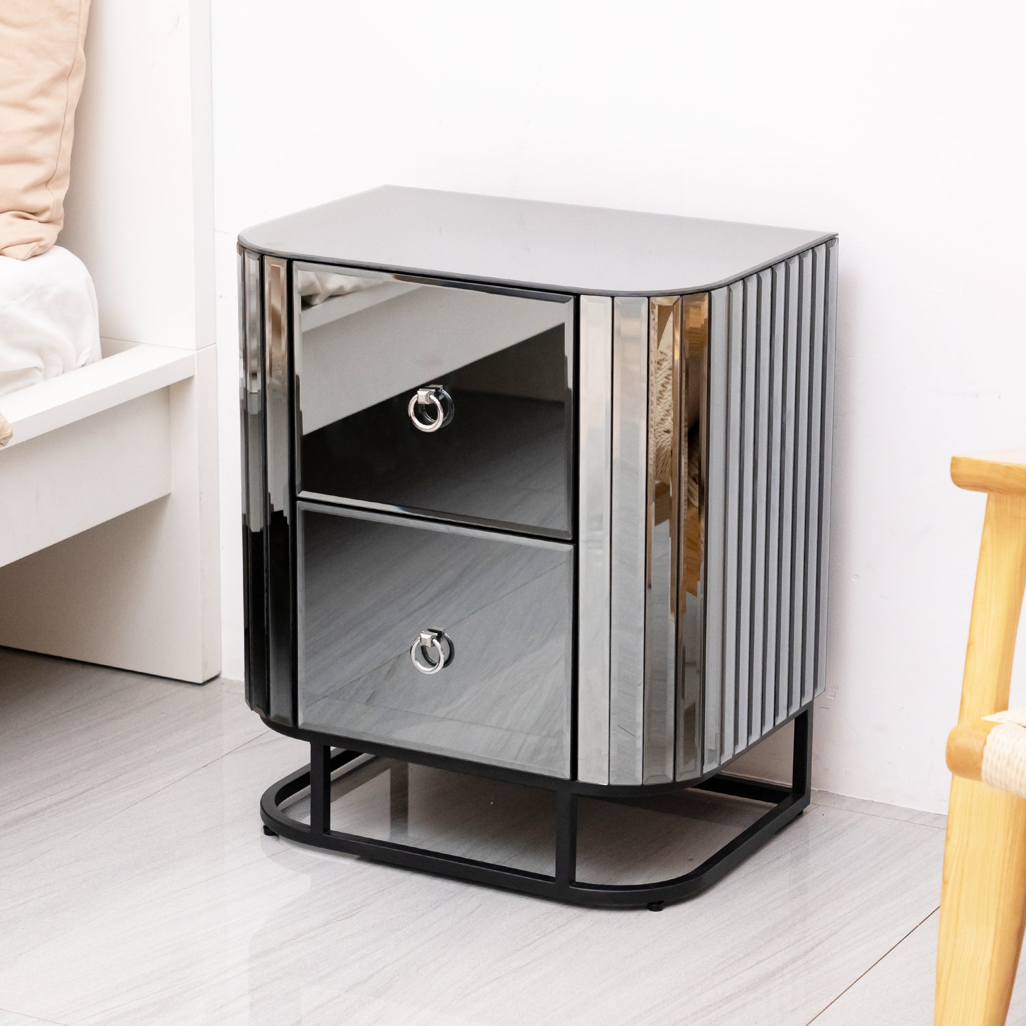 2-Drawer Wood Nightstand with Handle