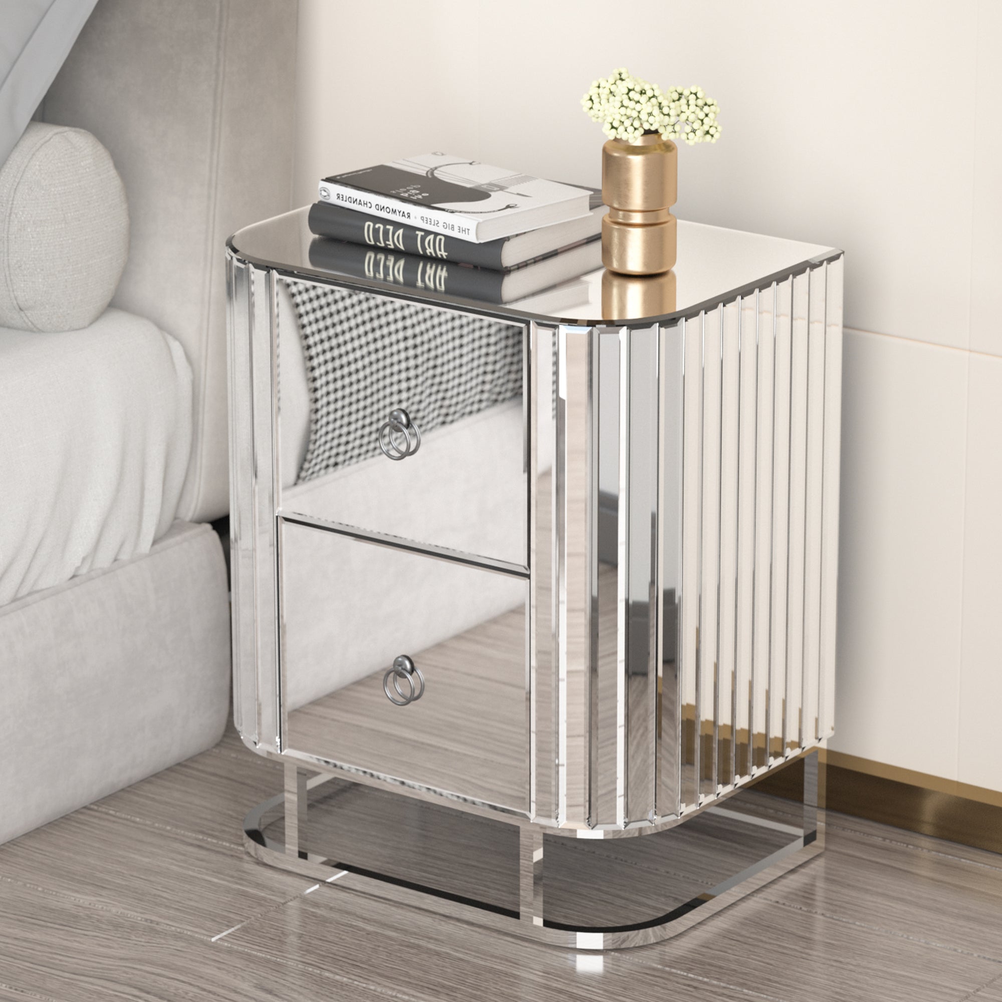 2-Drawer Wood Nightstand with Handle