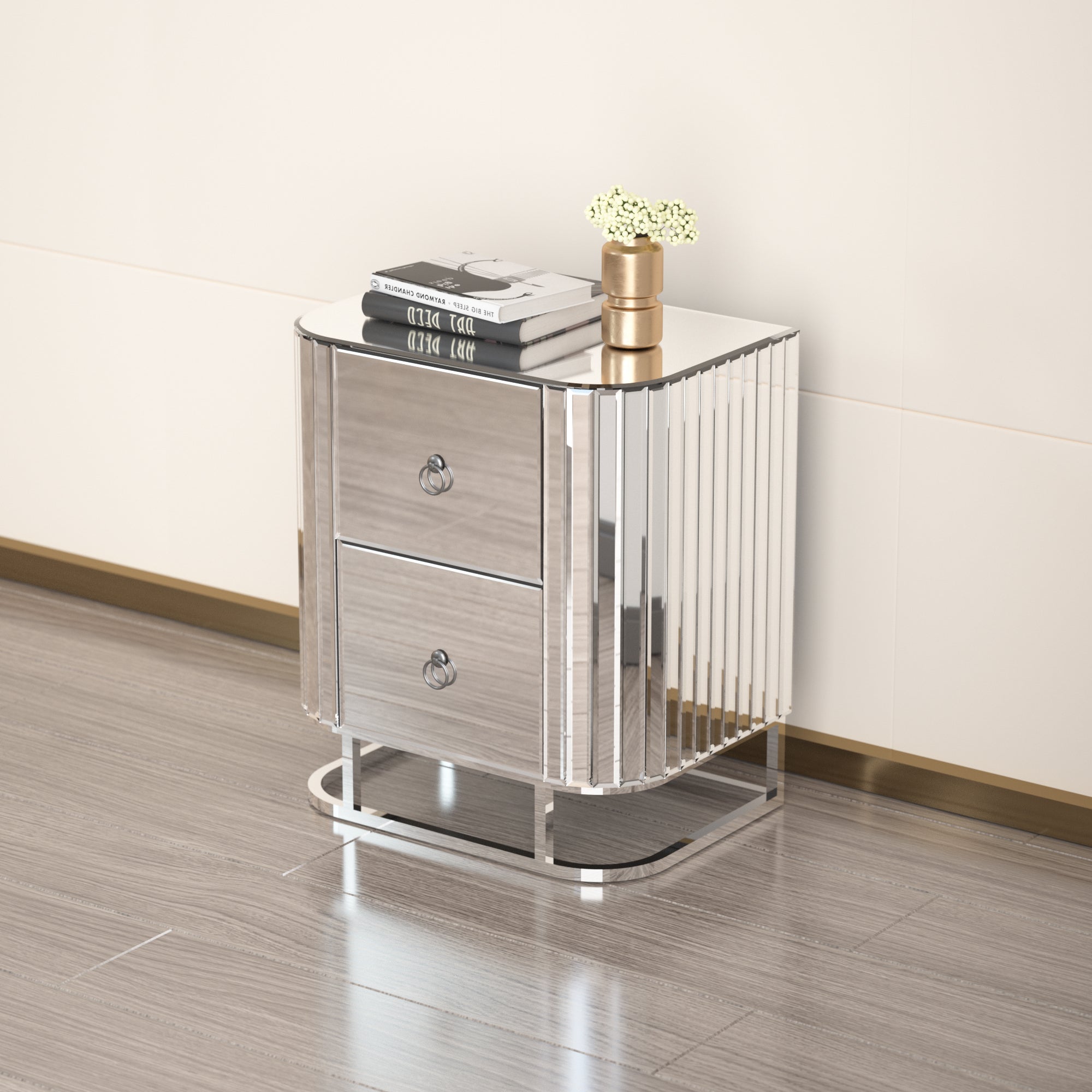 2-Drawer Wood Nightstand with Handle