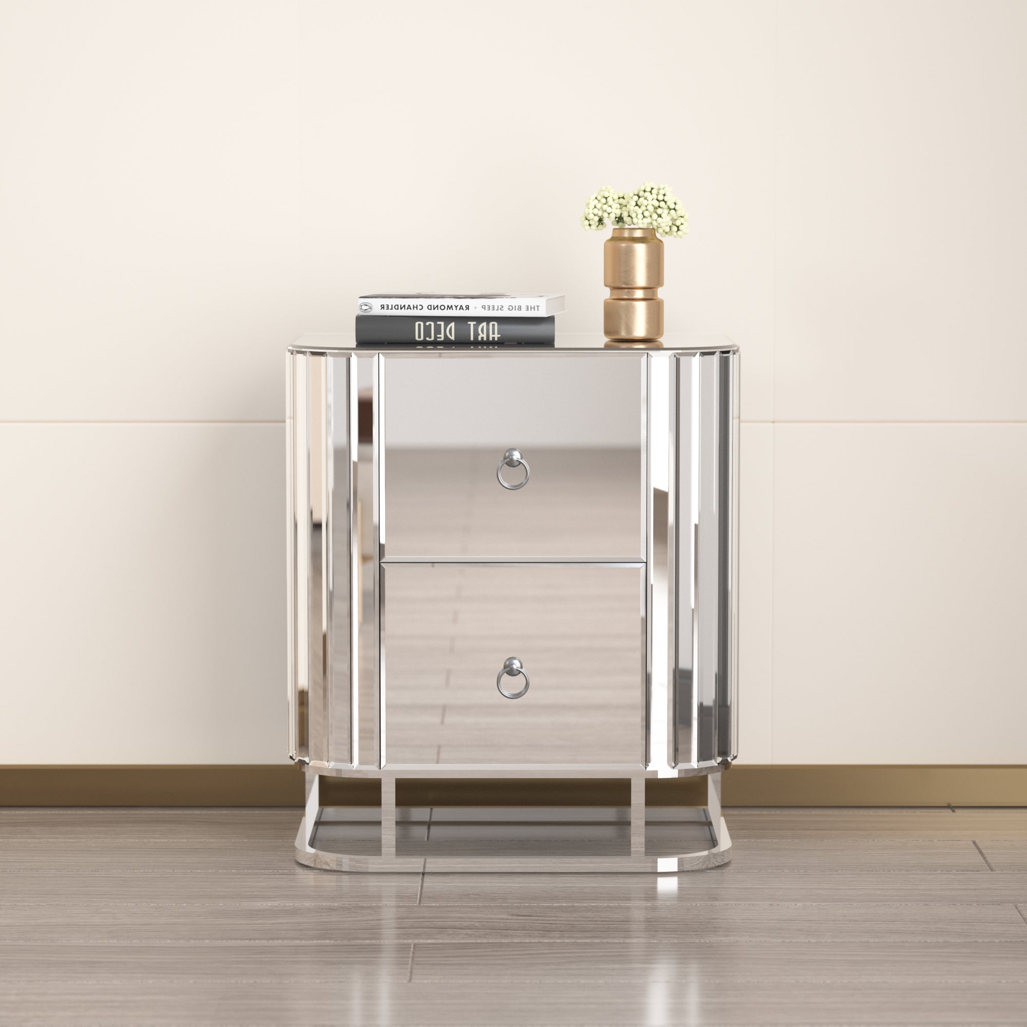2-Drawer Wood Nightstand with Handle