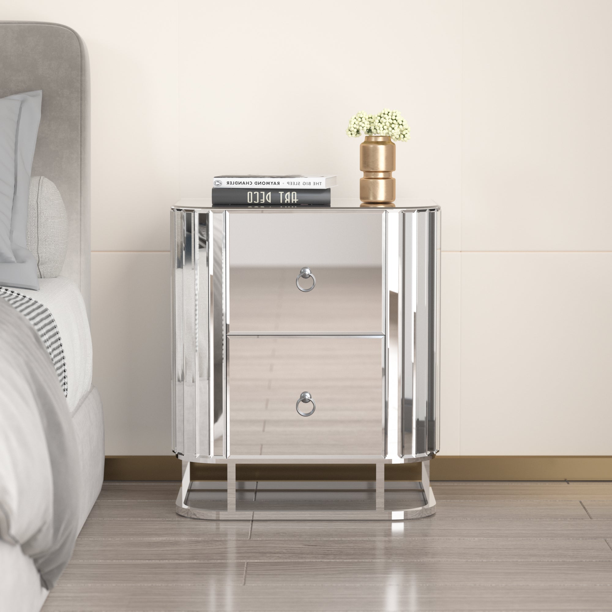 2-Drawer Wood Nightstand with Handle