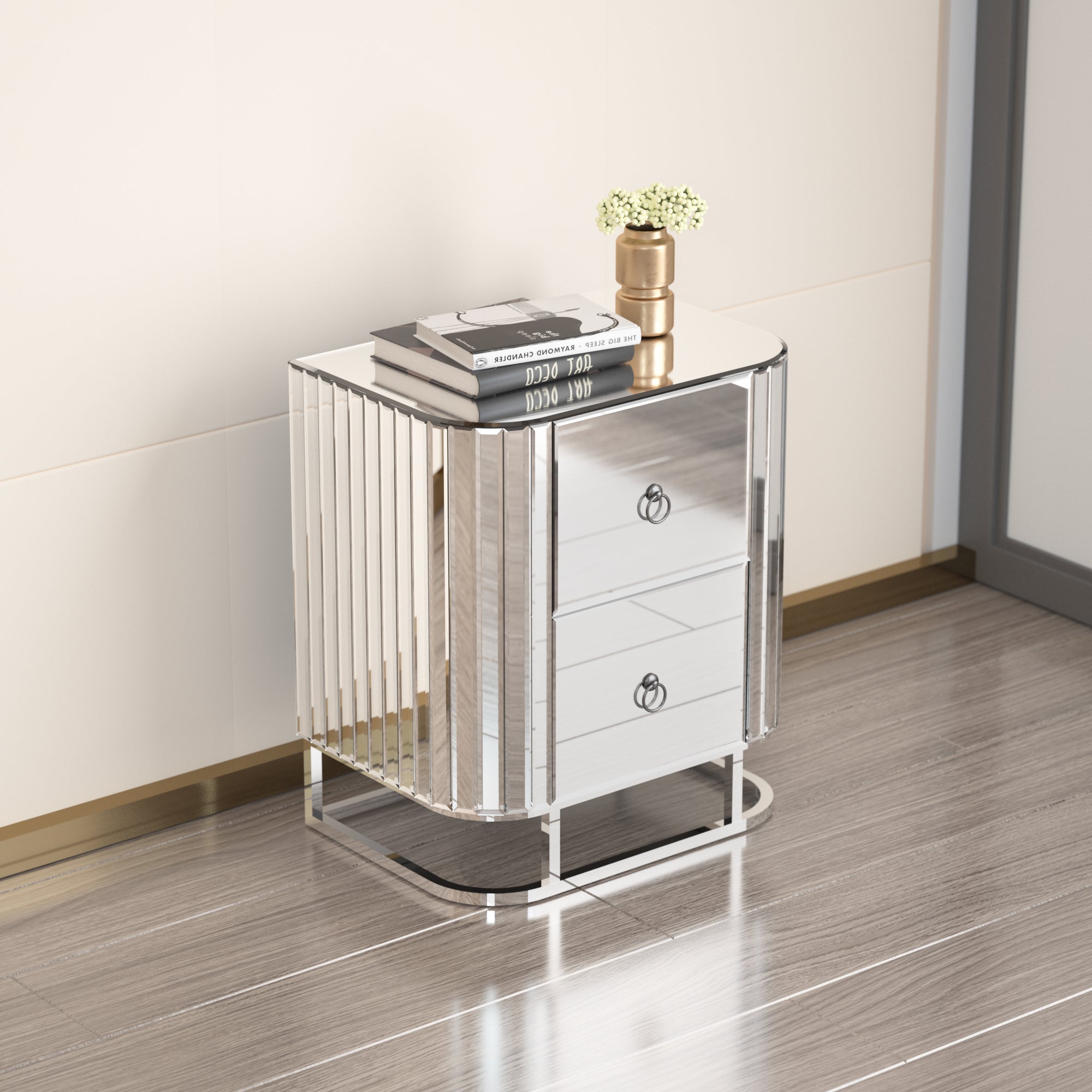 2-Drawer Wood Nightstand with Handle