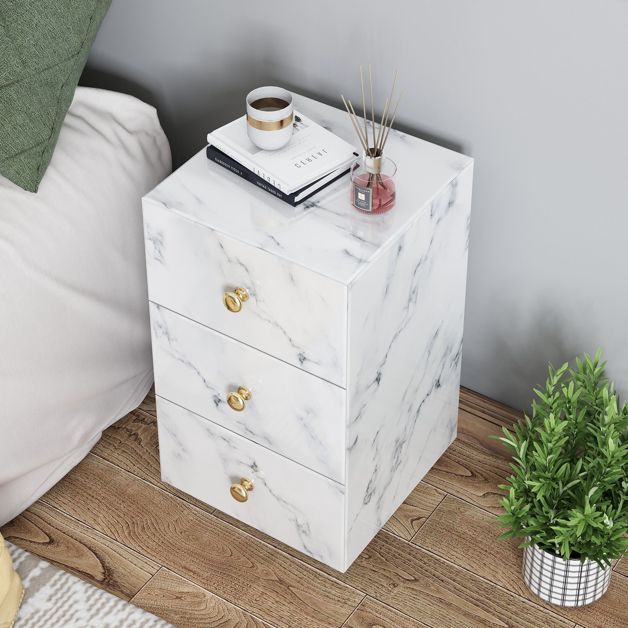 3-Drawer Wood Nightstand with Handle