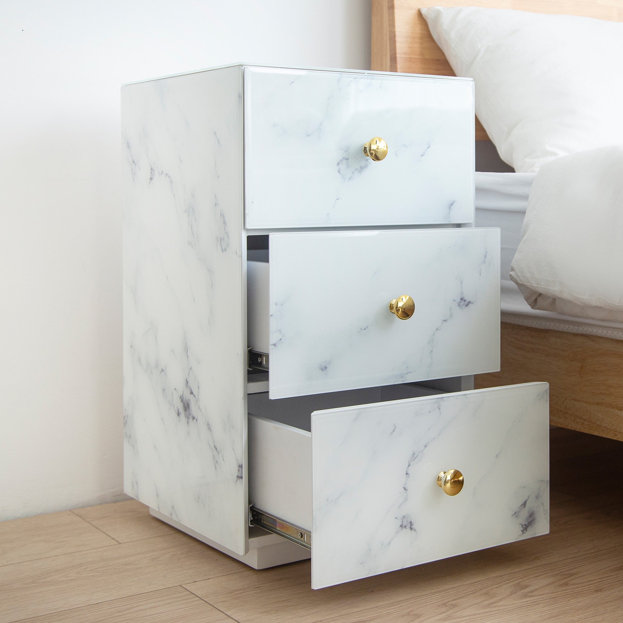 3-Drawer Wood Nightstand with Handle