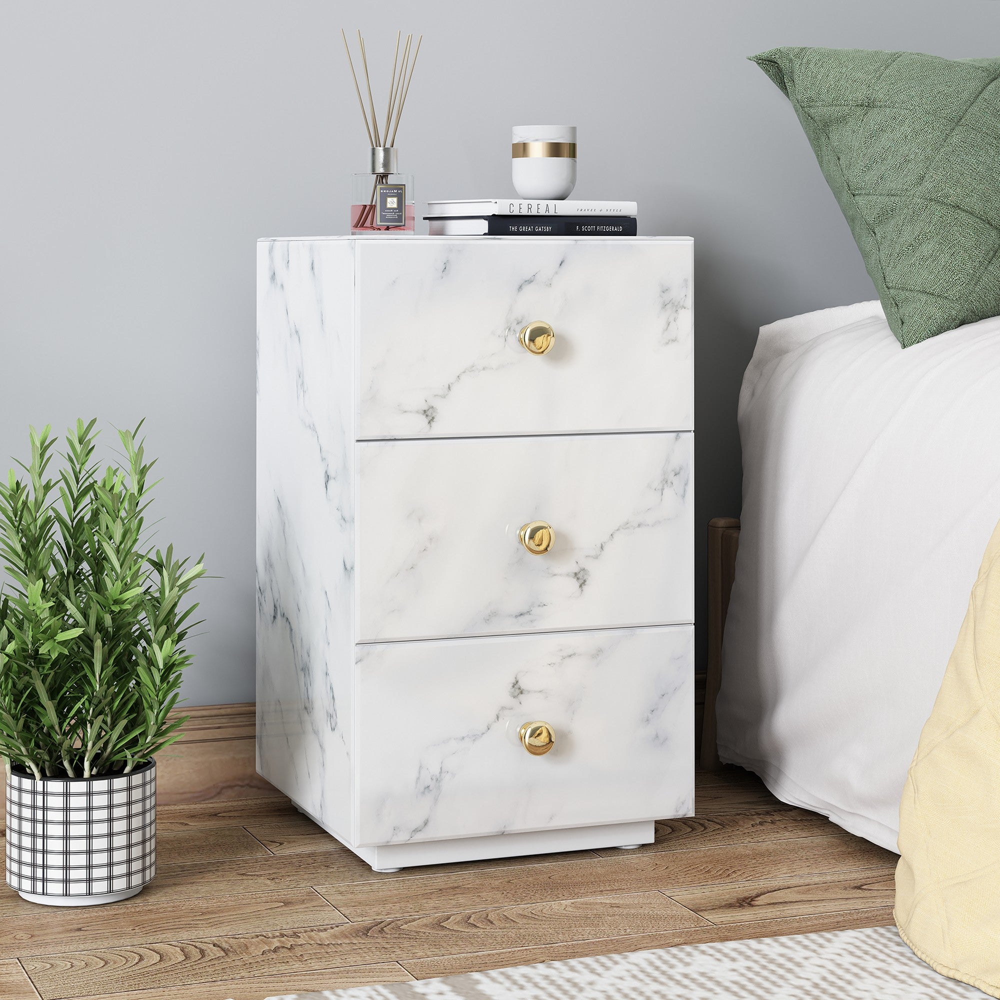 3-Drawer Wood Nightstand with Handle