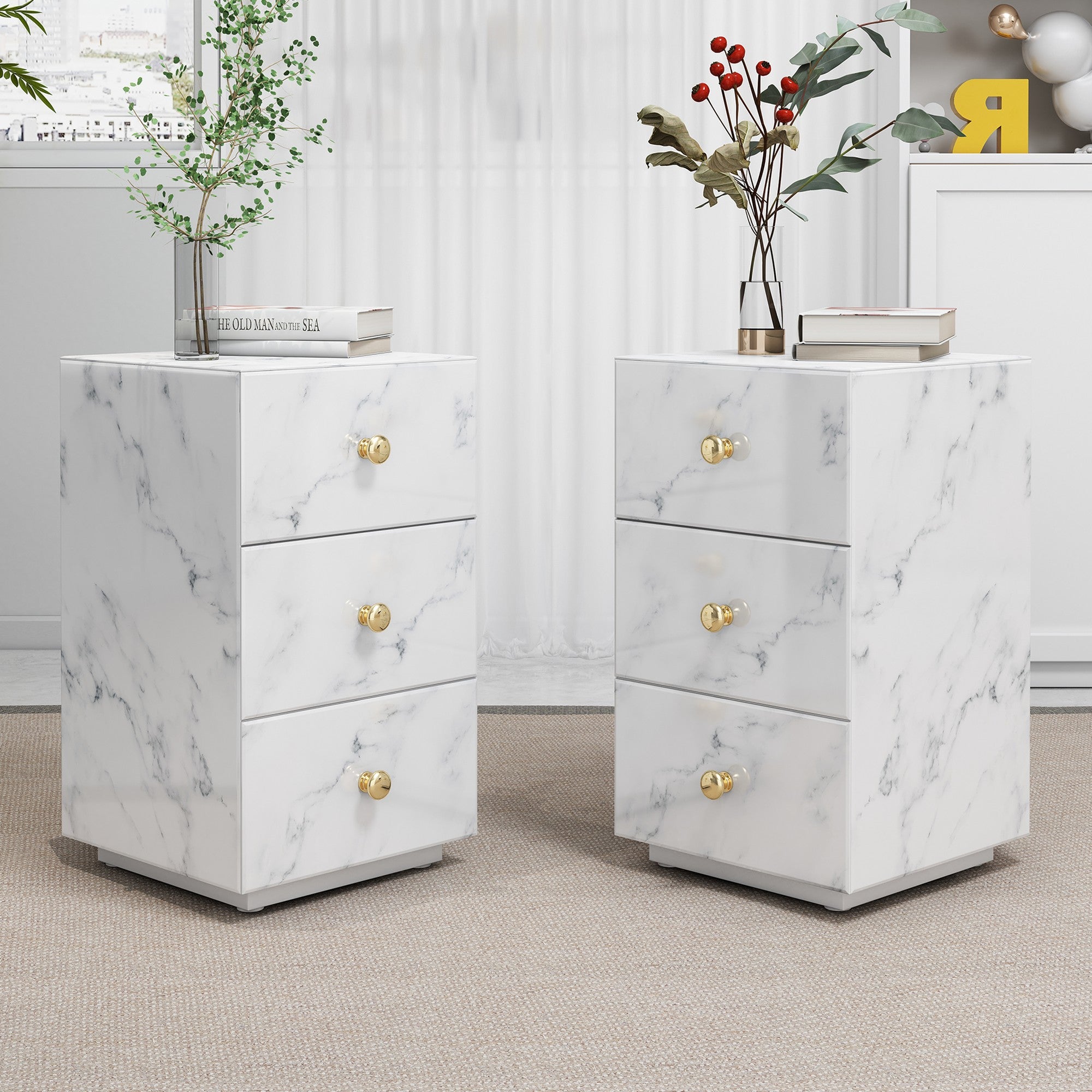 3-Drawer Wood Nightstand with Handle