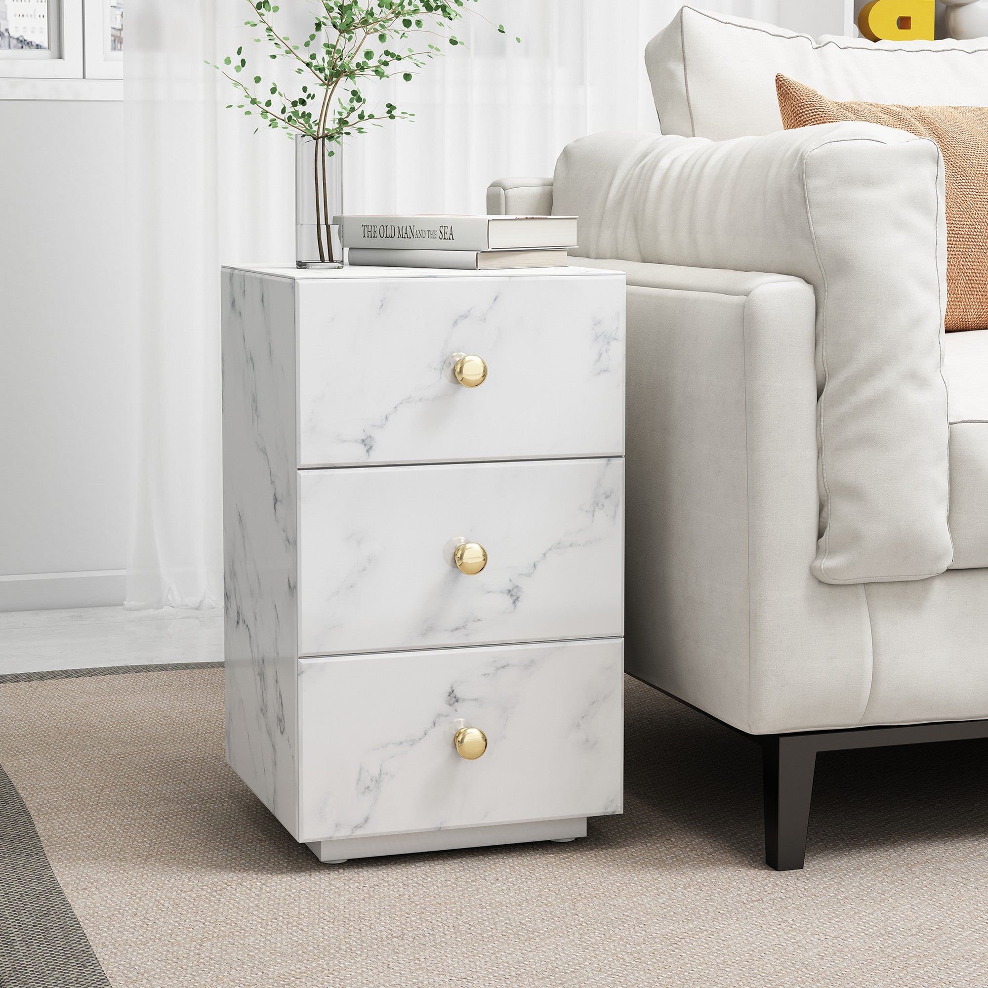 3-Drawer Wood Nightstand with Handle