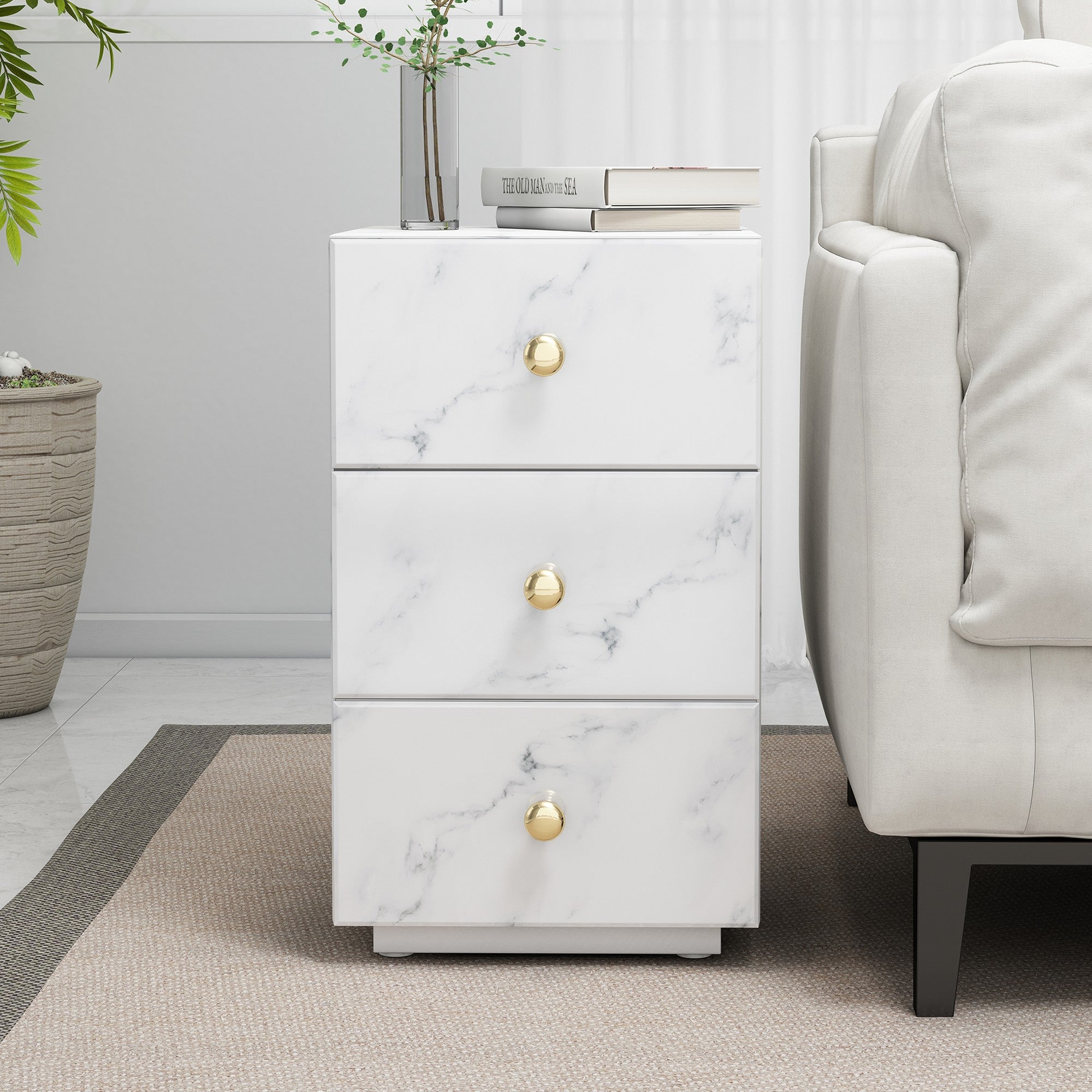 3-Drawer Wood Nightstand with Handle