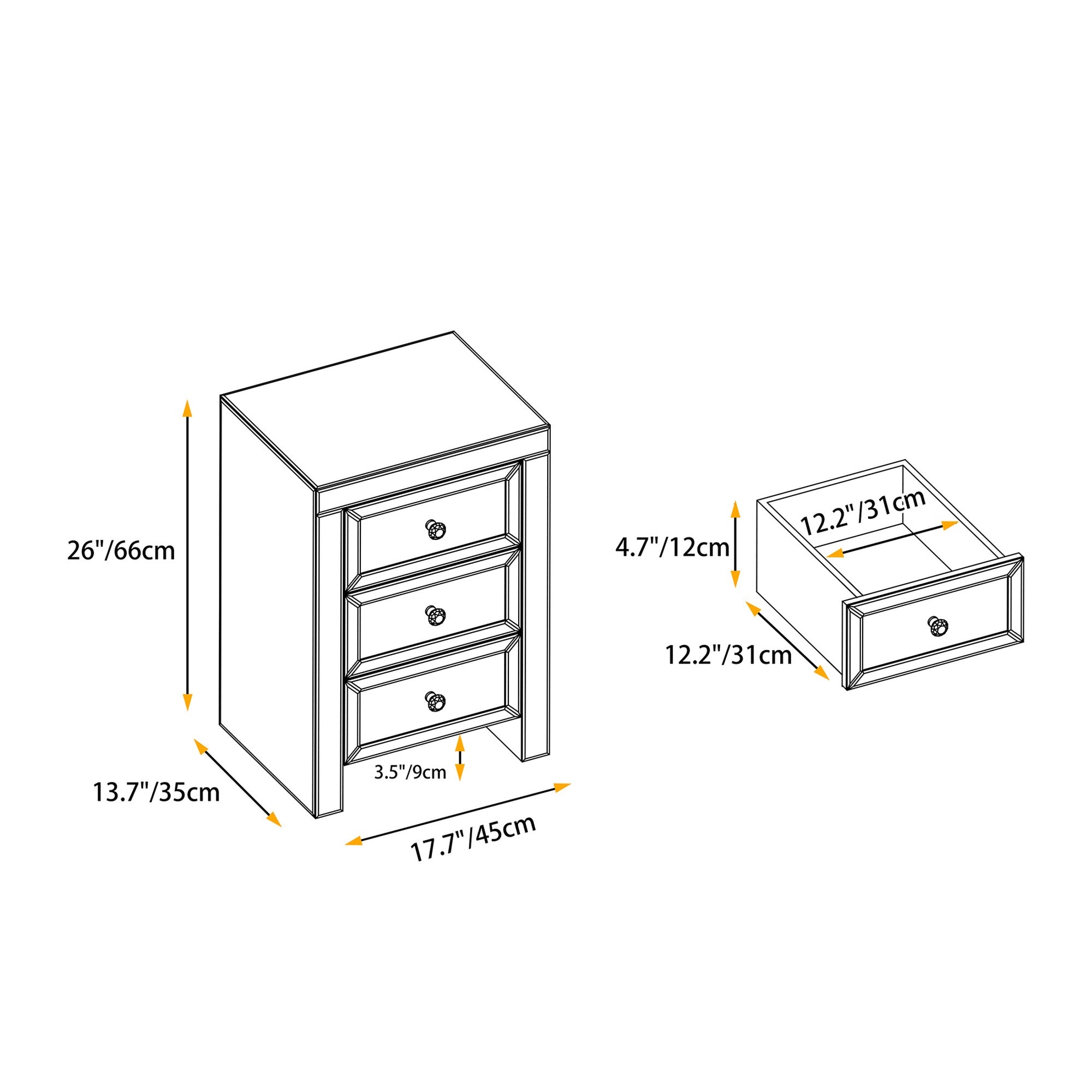 3-Drawer Wood Nightstand with Handle