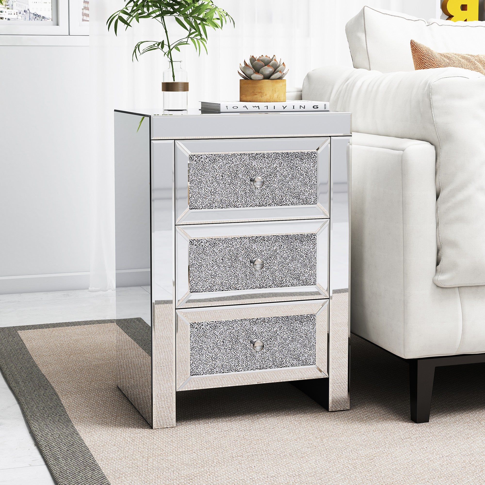 3-Drawer Wood Nightstand with Handle