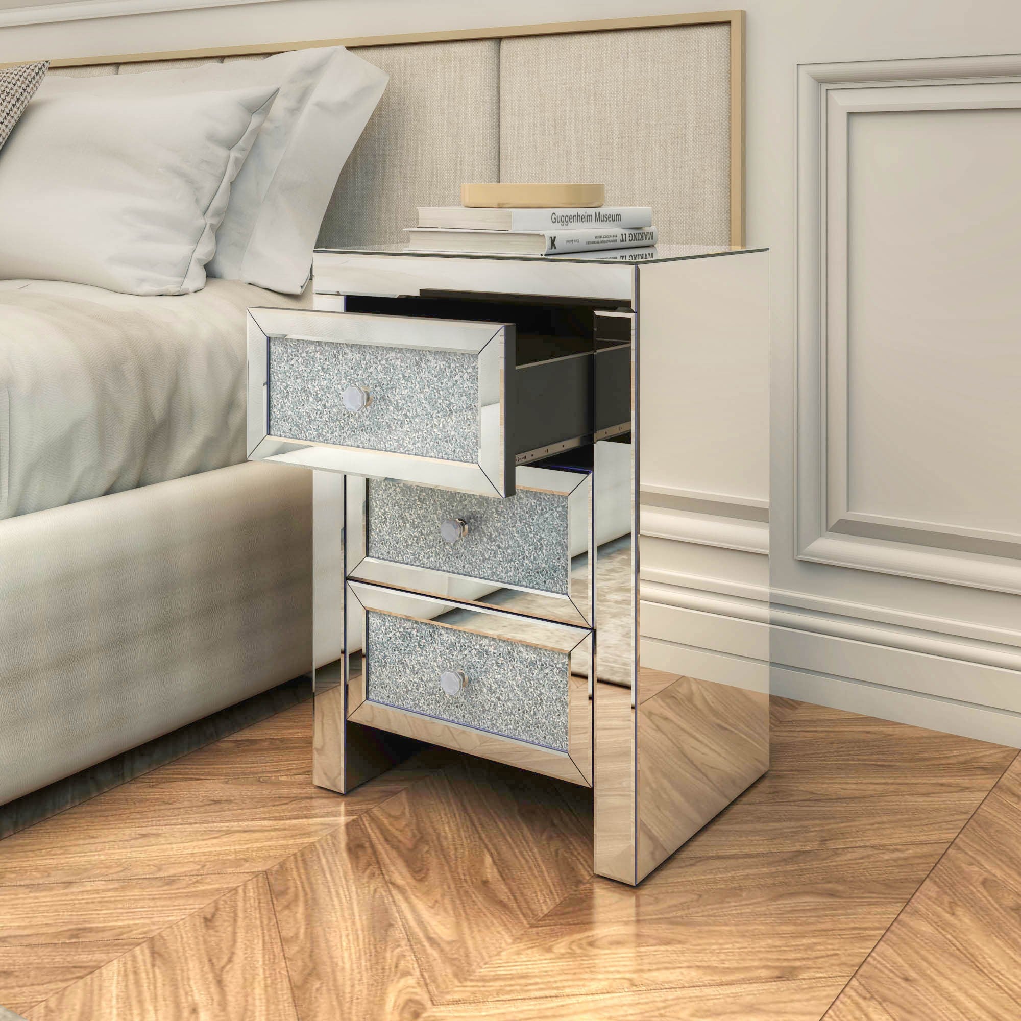 3-Drawer Wood Nightstand with Handle