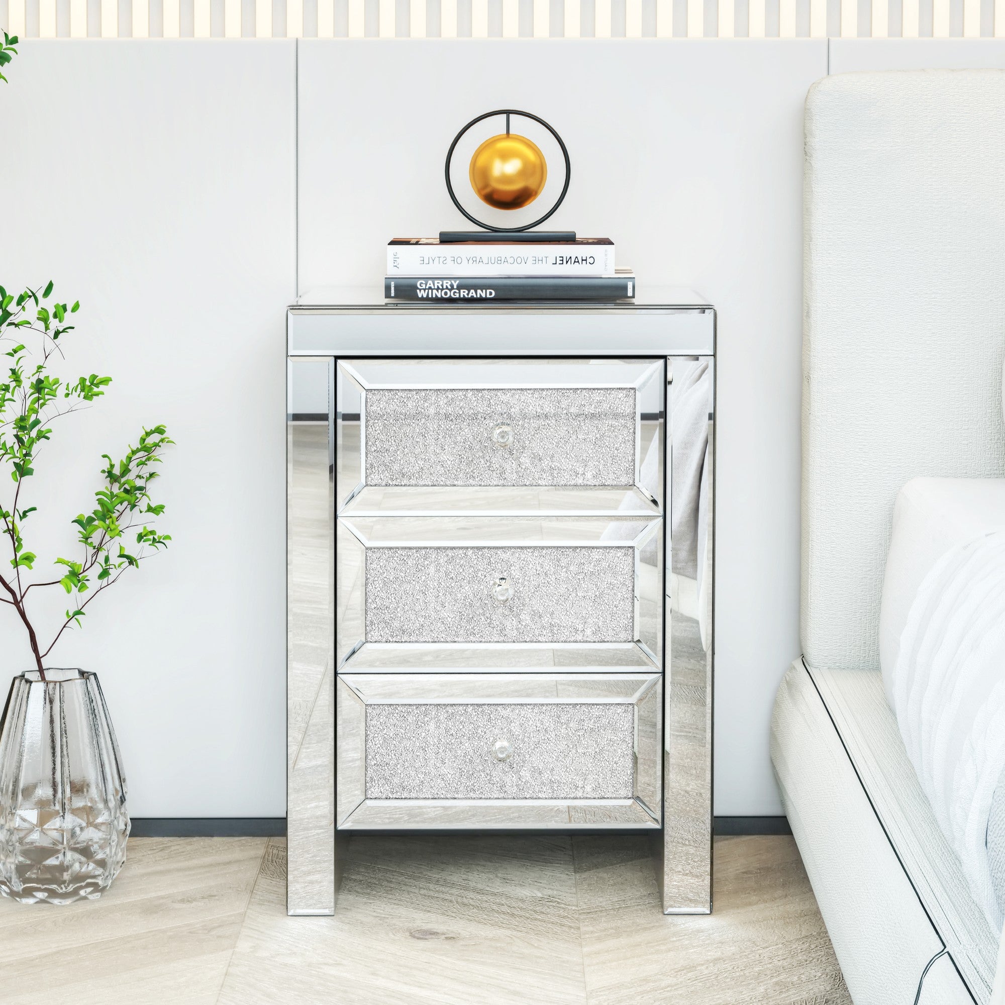 3-Drawer Wood Nightstand with Handle
