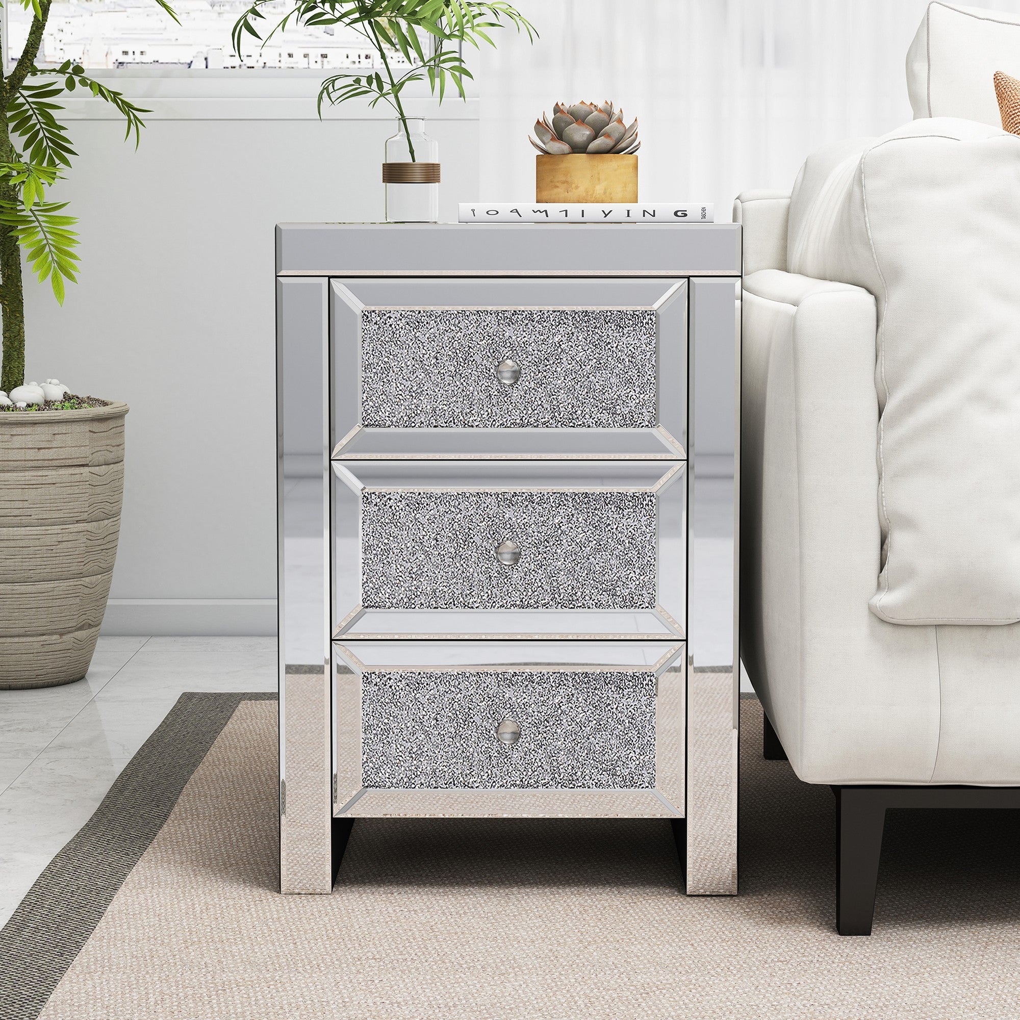 3-Drawer Wood Nightstand with Handle