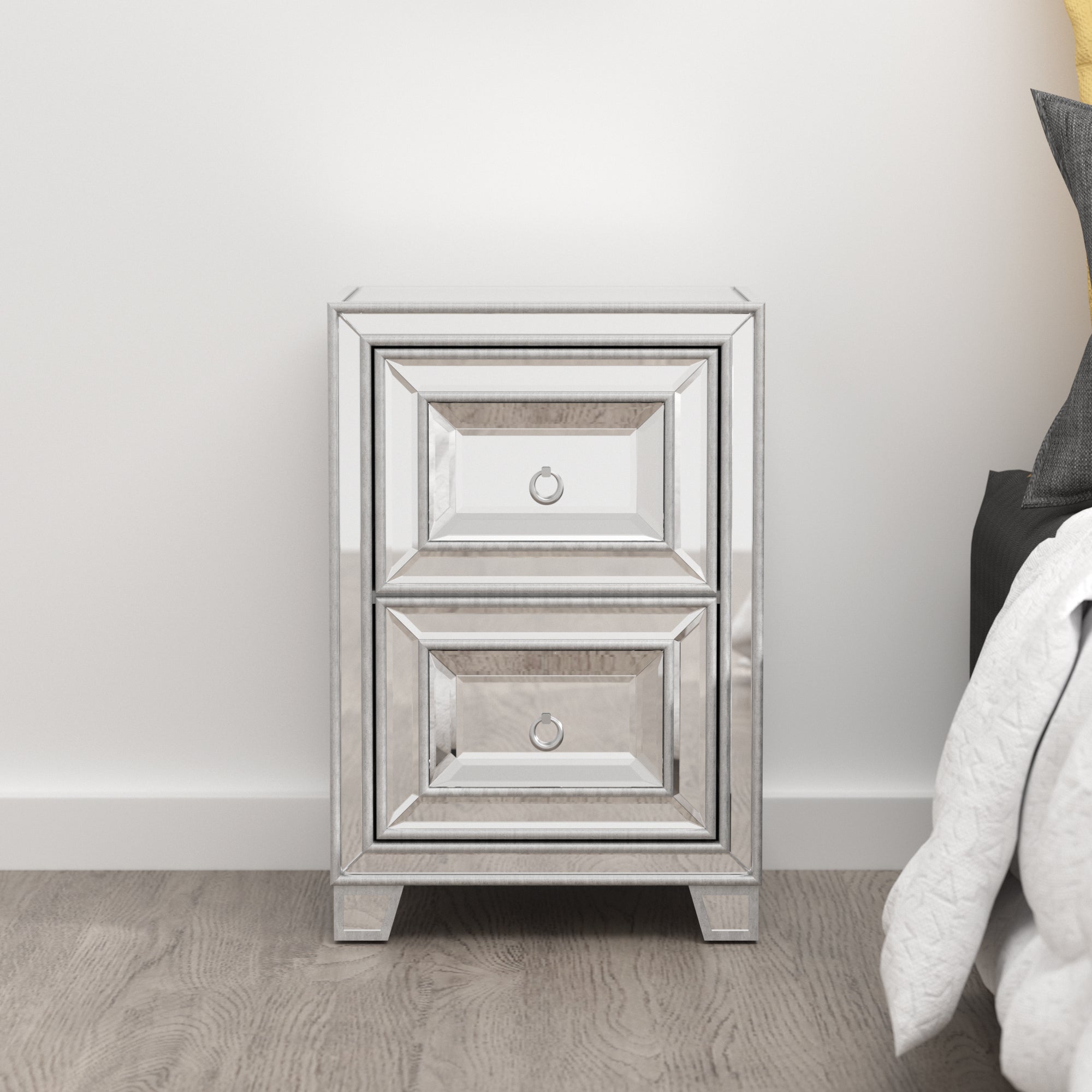 2-Drawer Wood Nightstand with Handles