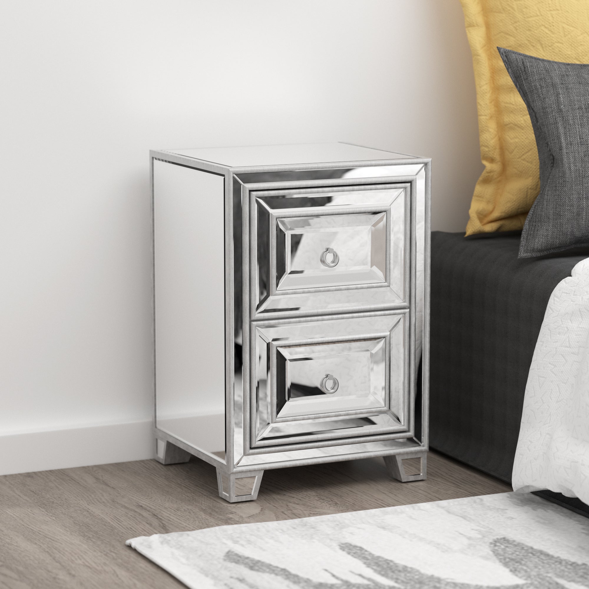 2-Drawer Wood Nightstand with Handles