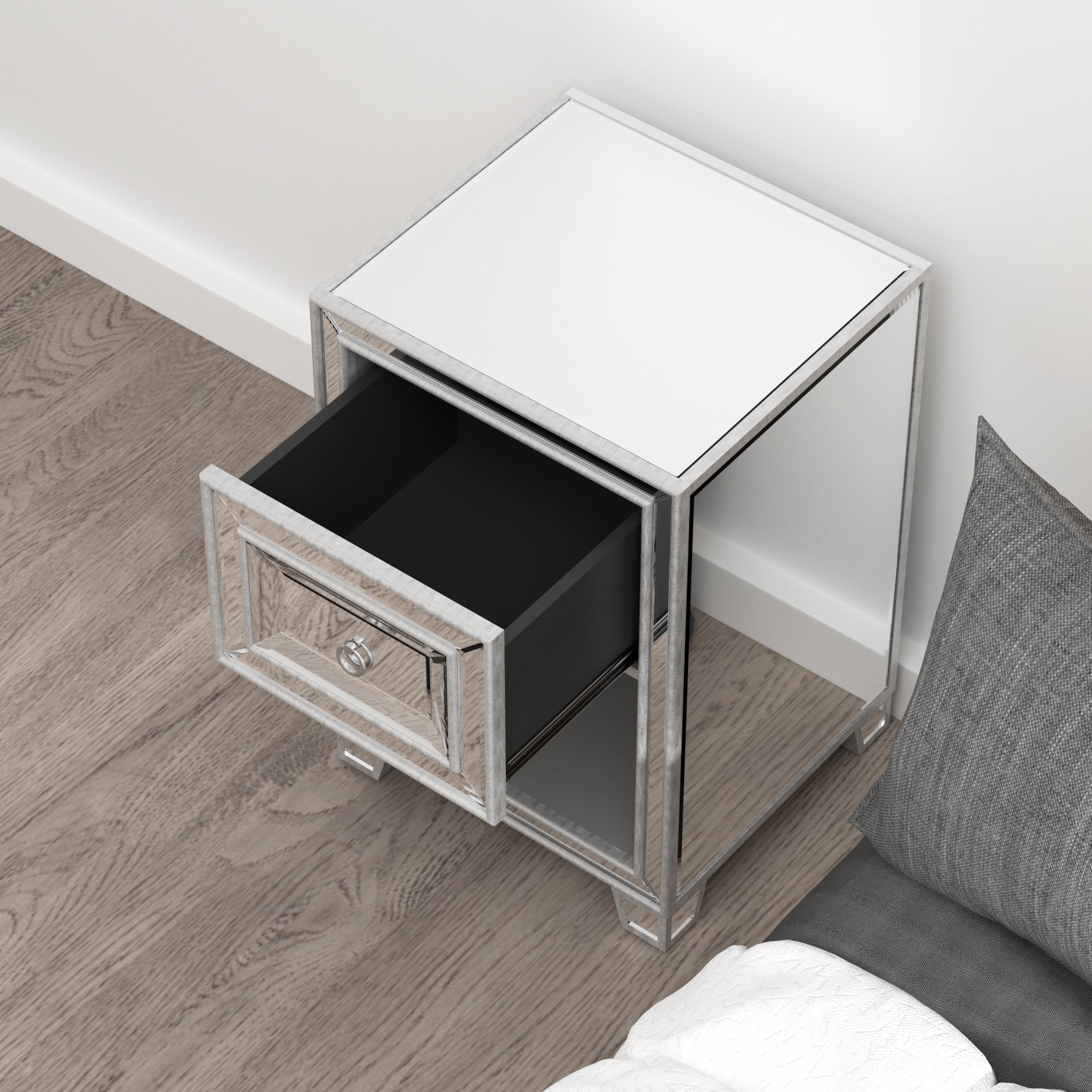 1-Drawer Wood Nightstand with Open Storage