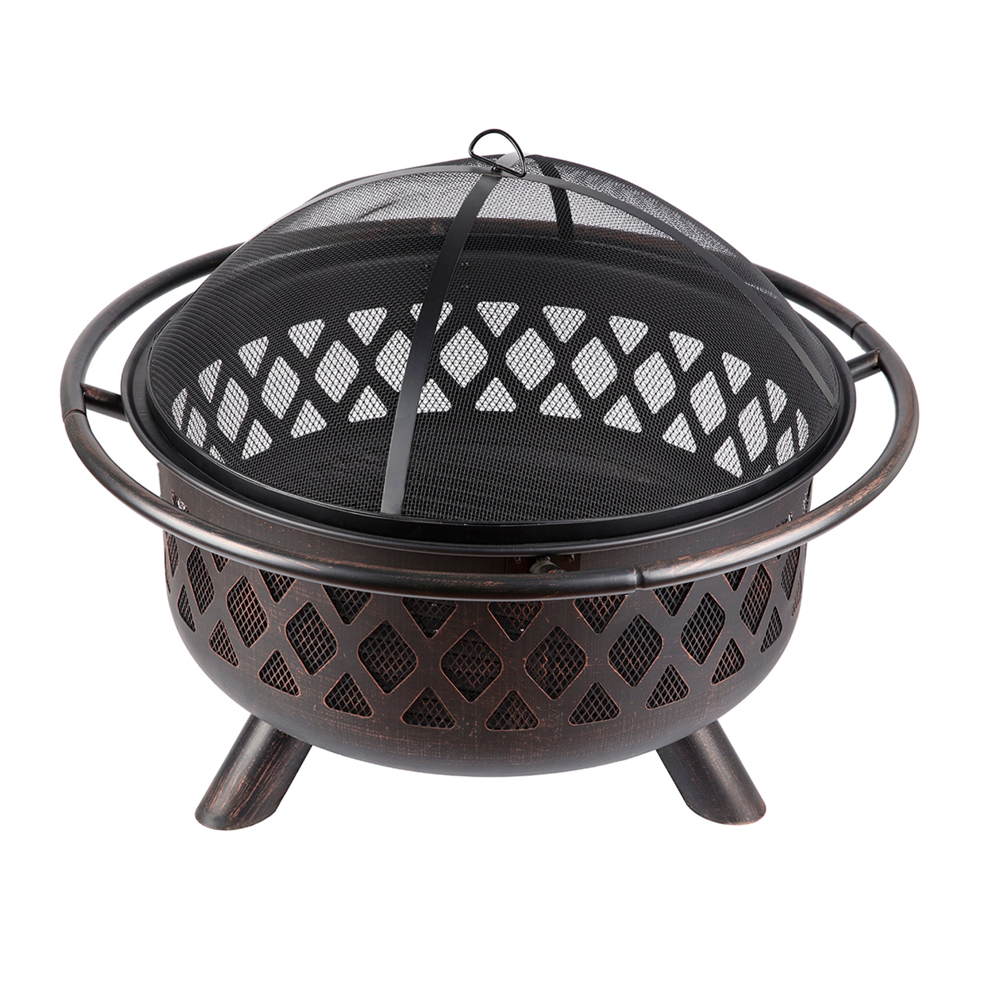 Round Iron Outdoor Fire Pit with Spark Screen