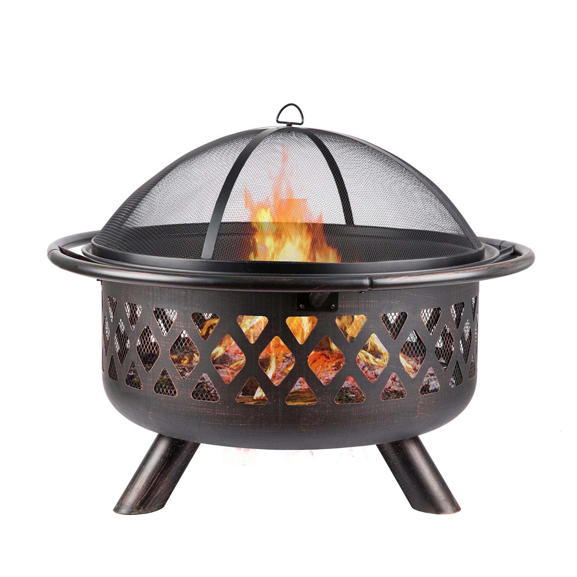 Round Iron Outdoor Fire Pit with Spark Screen