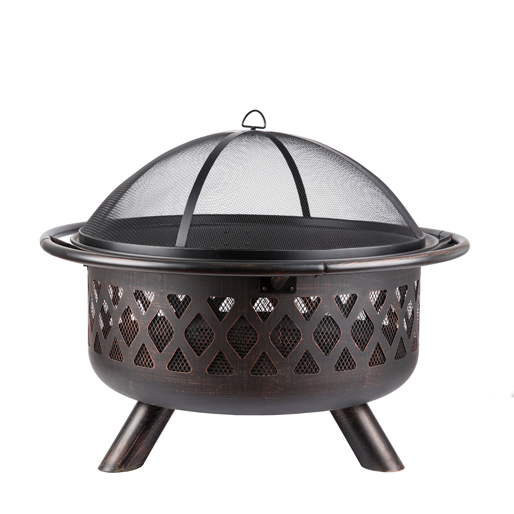 Round Iron Outdoor Fire Pit with Spark Screen