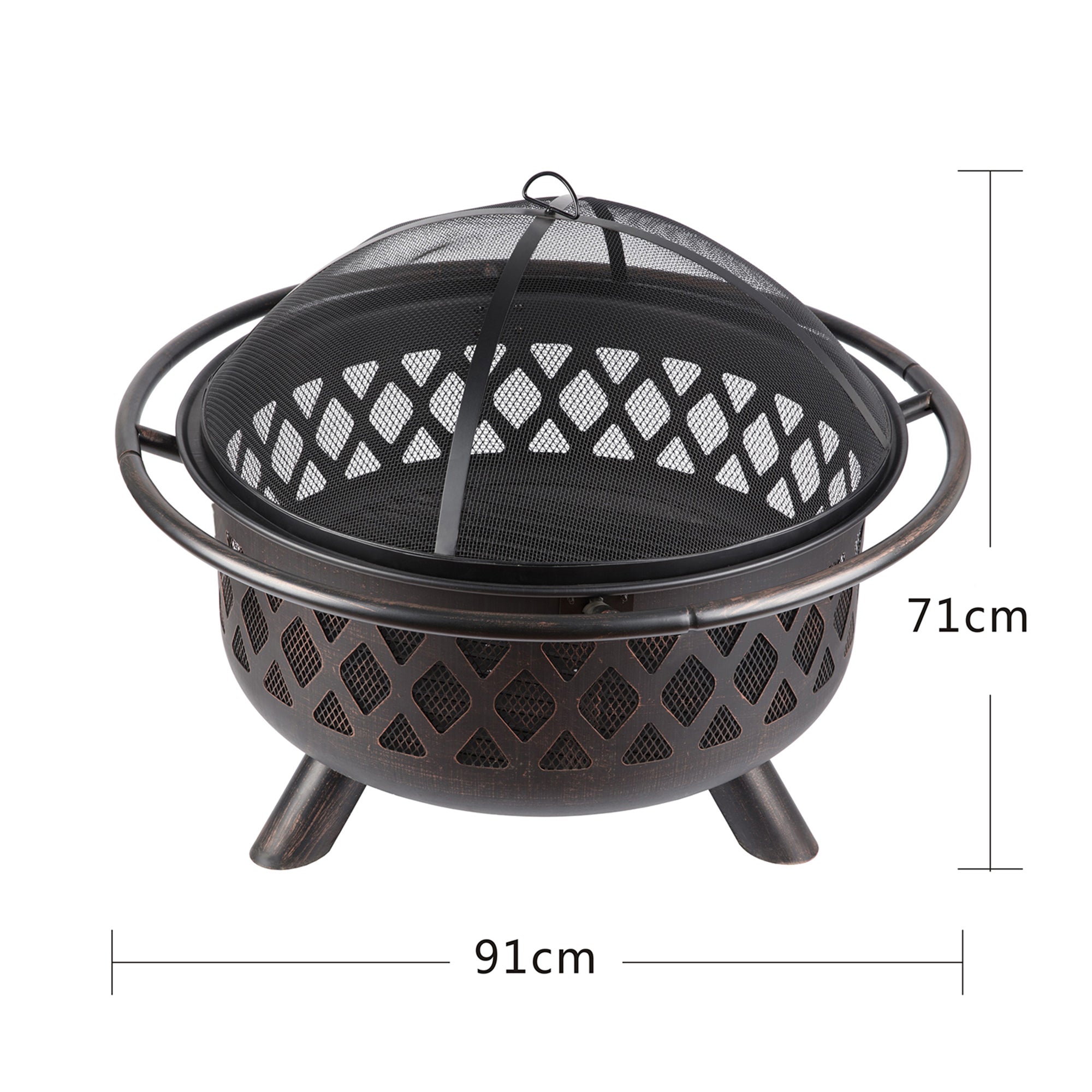 Round Iron Outdoor Fire Pit with Spark Screen